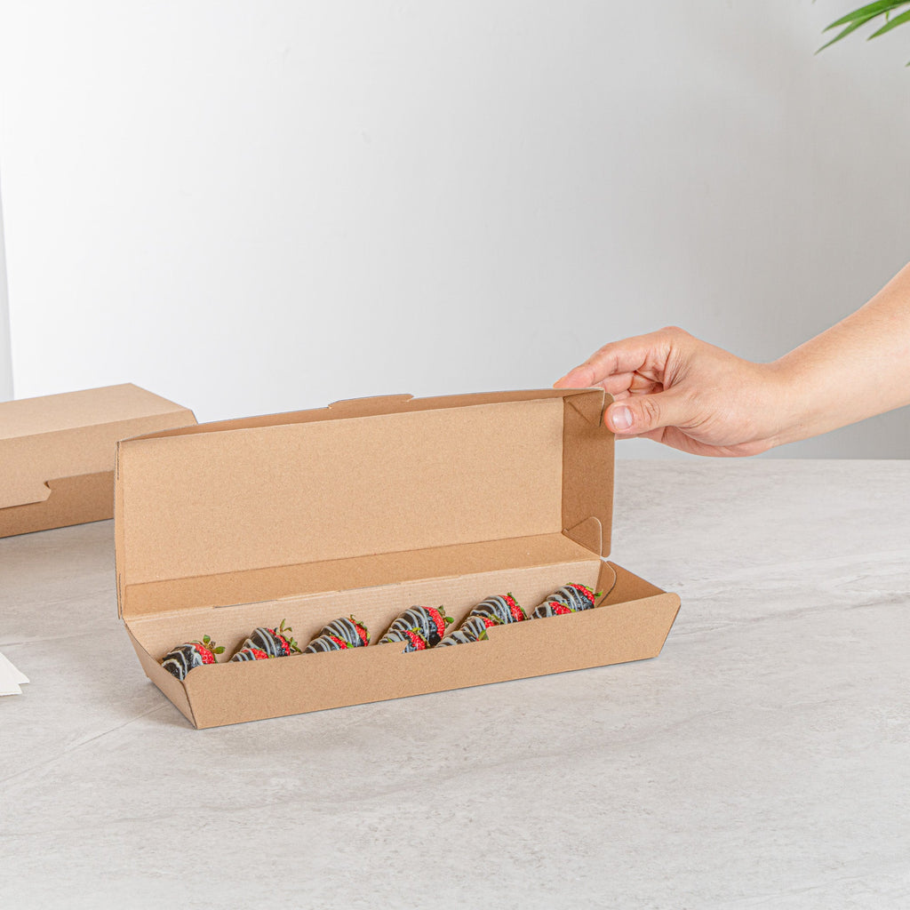 Bio Tek Rectangle Kraft Paper Corrugated Clamshell Container - 11 1/4" x 3 1/2" x 2 3/4" - 100 count box