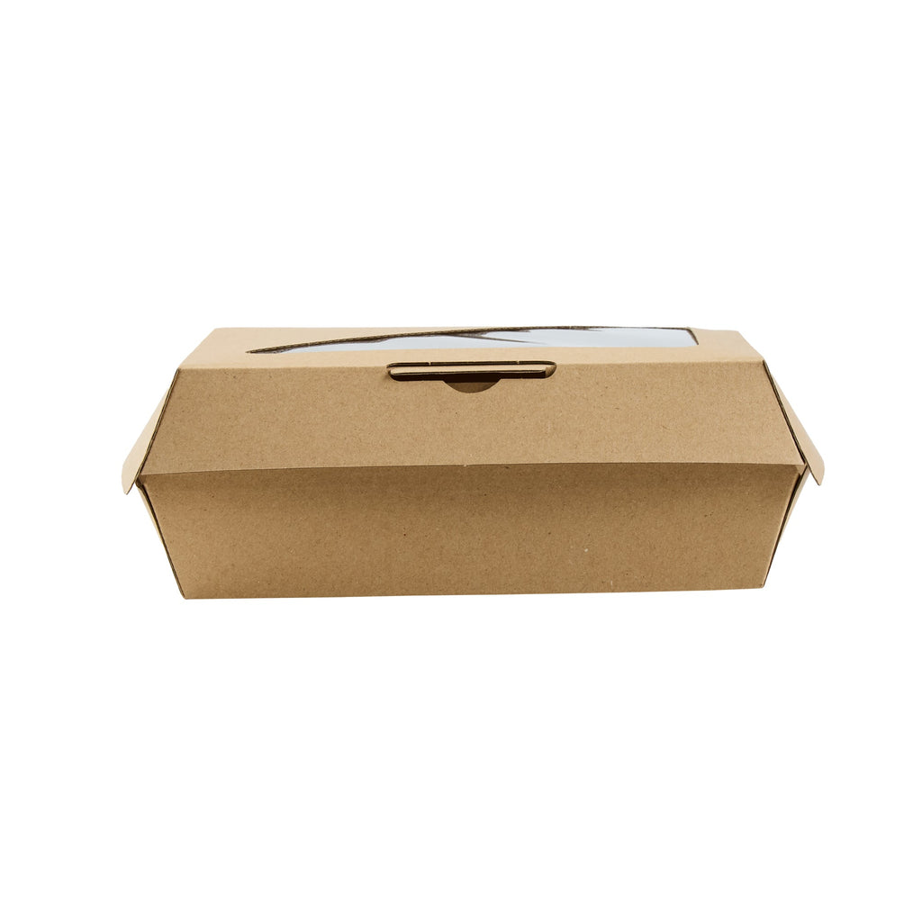 Eco Tek Rectangle Kraft Paper Corrugated Clamshell Container - with PLA Window - 8" x 8" x 3 1/4" - 100 count box