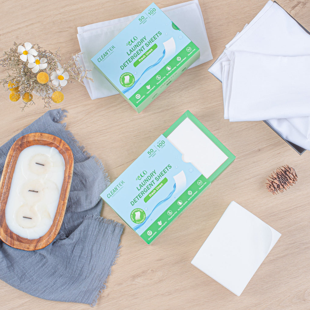 Clean Tek Professional Liquidless Laundry Detergent Sheet - Fresh Linen, Biodegradable, Hypoallergenic - 50 count box