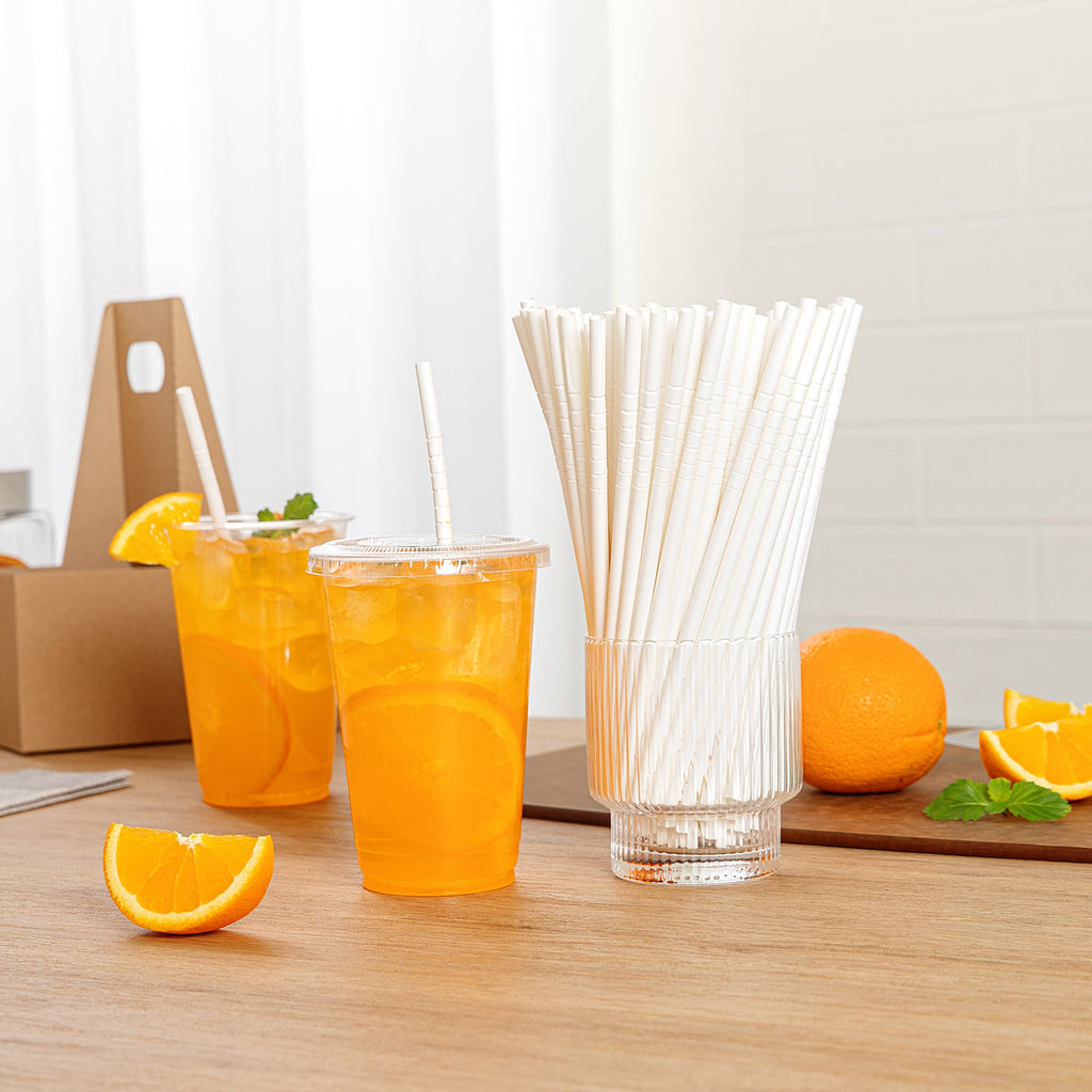 Basic Nature White Paper Bendable Straw - Unwrapped, Biodegradable, 6 mm - 7 3/4" - 1000 count box