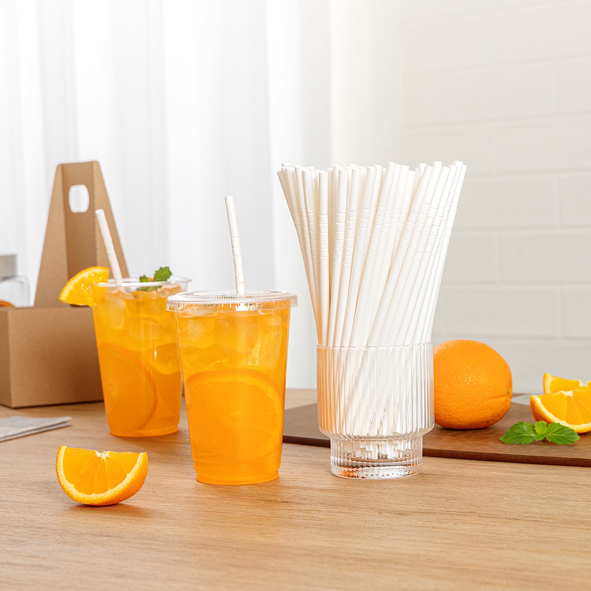 Basic Nature White Paper Bendable Straw - Unwrapped, Biodegradable, 6 mm - 7 3/4" - 1000 count box