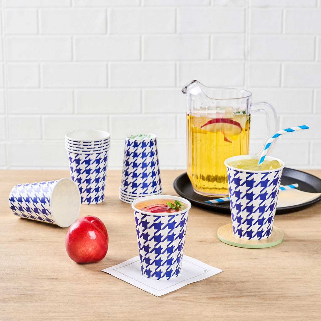 Chef 101 9 oz Round Blue Houndstooth Paper Cold Cup - 3" x 3" x 3 3/4" - 500 count box