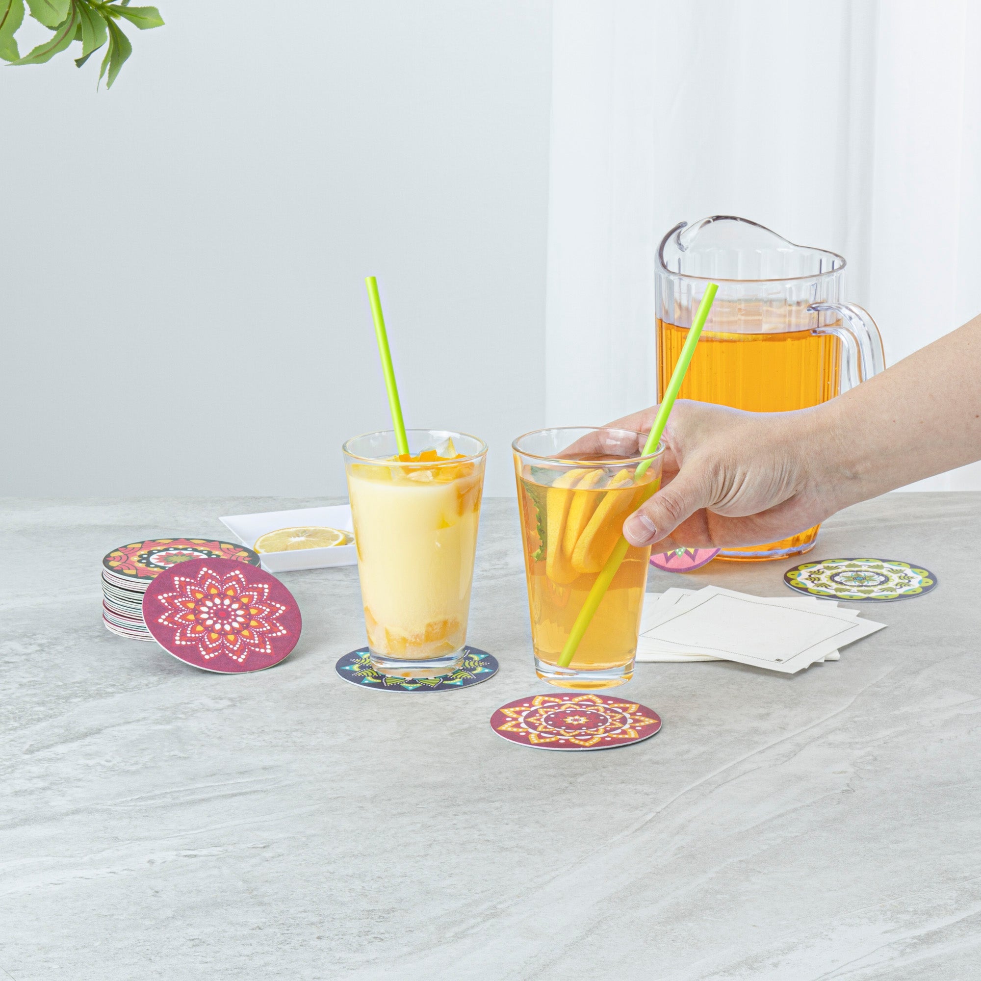 Bar Lux Round Floral Paper Coaster - 6 Assorted Designs - 3 1/2" - 480 count box