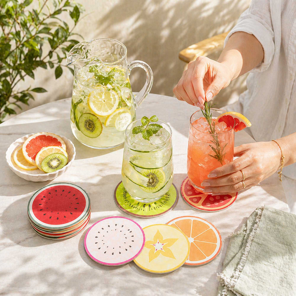 Bar Lux Round Fruit Paper Coaster - 6 Assorted Designs - 4" - 480 count box