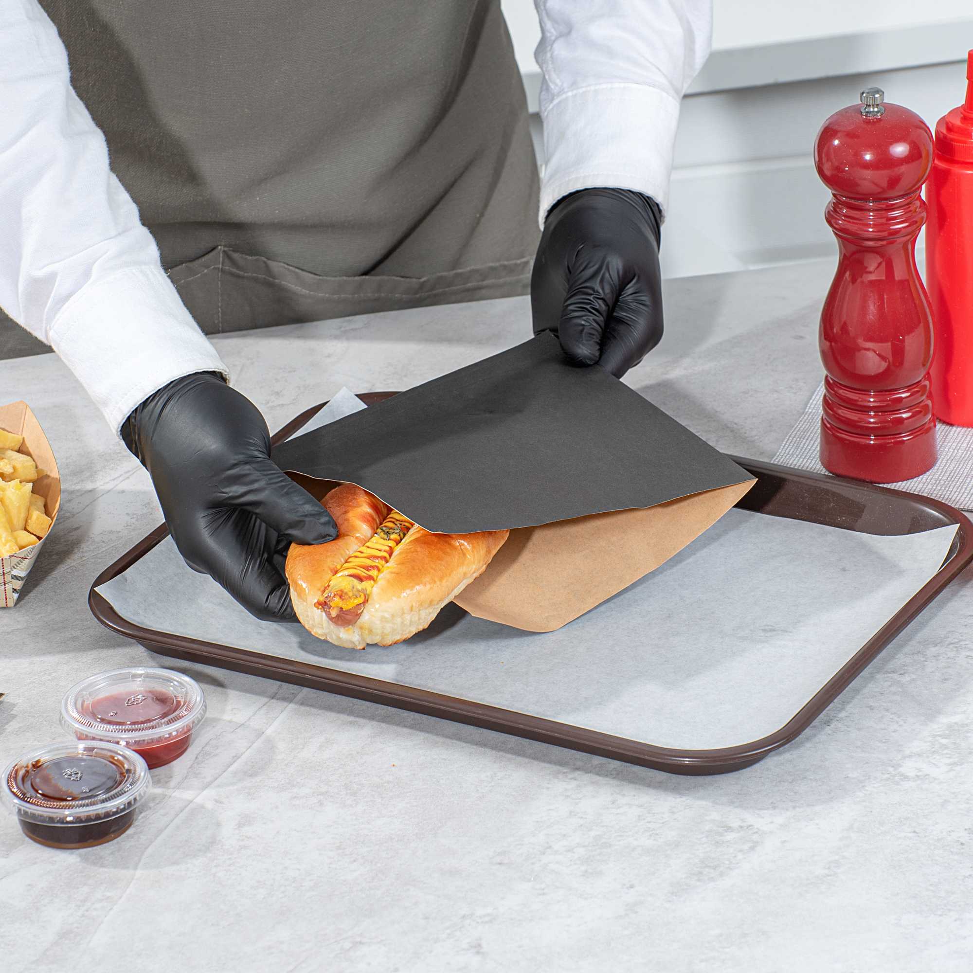 Bag Tek Black Paper Medium Double Open Bag - Greaseproof - 7" x 6 3/4" - 5000 count box