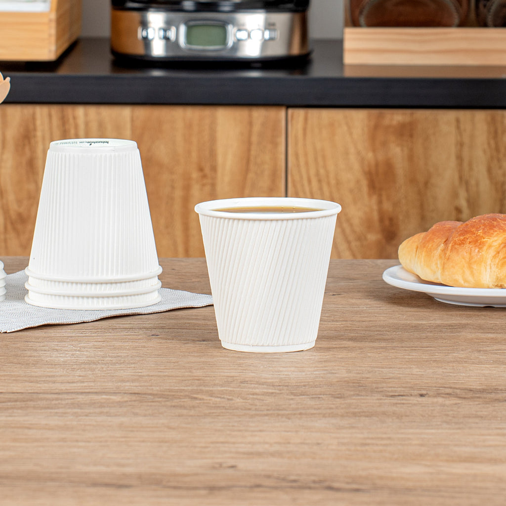 Restpresso 8 oz White Paper Hot Cup - Individually Wrapped, Ripple Wall - 500 count box