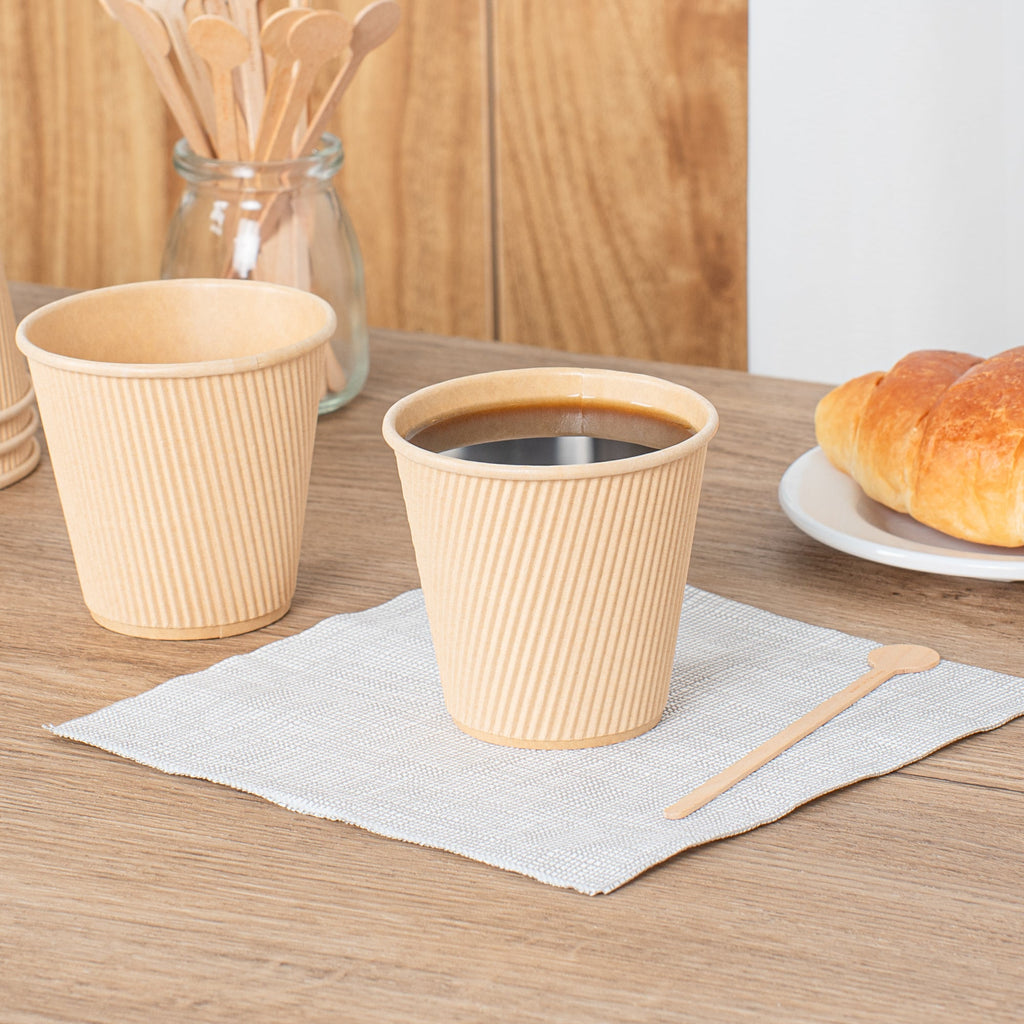 Restpresso 8 oz Kraft Paper Hot Cup - Individually Wrapped, PLA Lining, Compostable, Ripple Wall - 500 count box