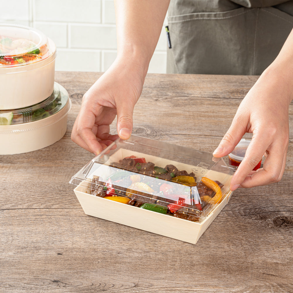 Taipei Clear Plastic Lid - Fits Rectangle Poplar Short Flare Container - 100 count box