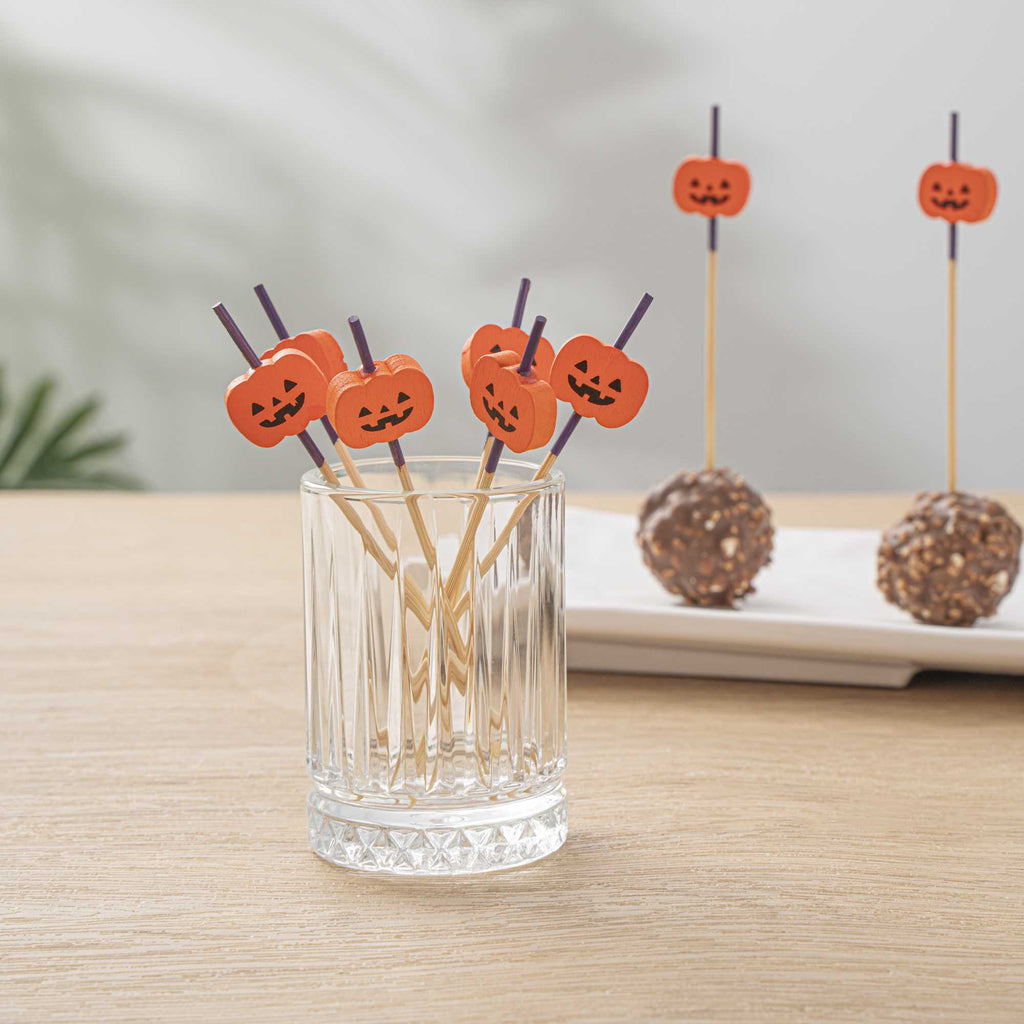 Pixy Orange Bamboo Jack-o-Lantern Pick - 4" x 3/4" - 1000 count box
