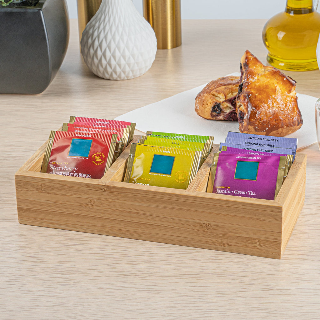 Restpresso Rectangle Natural Bamboo Packet Organizer - 9 1/2" x 4 1/4" x 2" - 1 count box