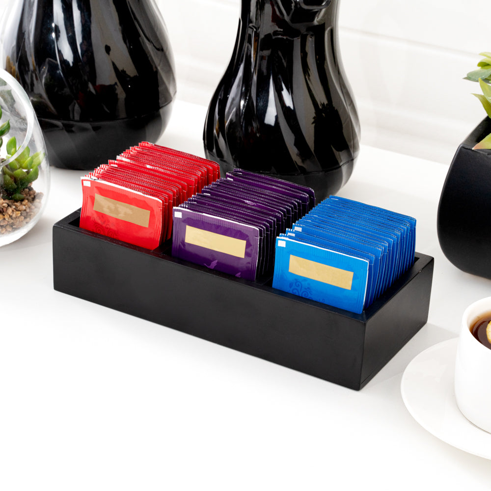 Restpresso Rectangle Black Bamboo Packet Organizer - 9 1/2" x 4 1/4" x 2" - 1 count box
