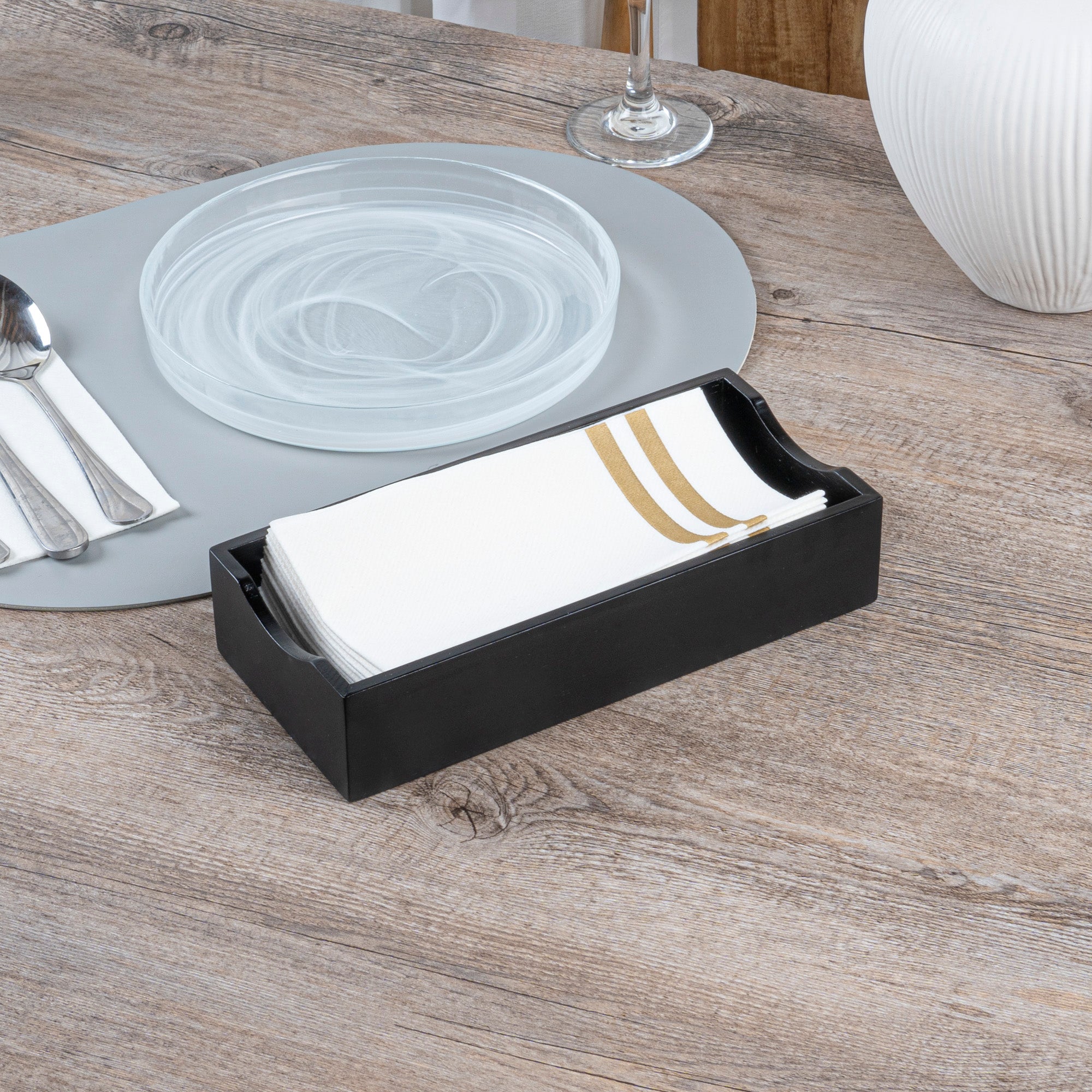 Nature Tek Rectangle Black Bamboo Napkin Holder - 9 1/2" x 4 1/4" x 2" - 1 count box