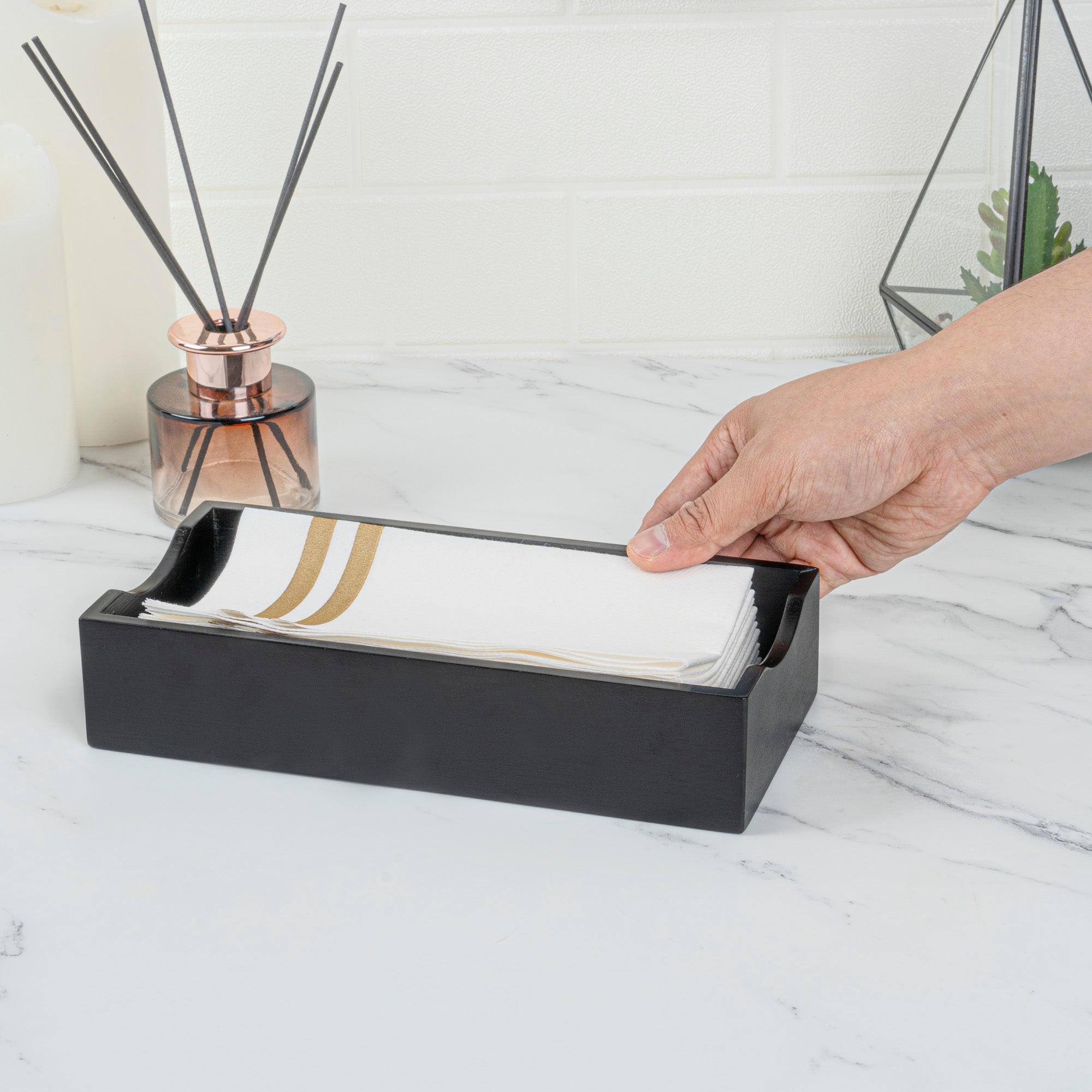 Nature Tek Rectangle Black Bamboo Napkin Holder - 9 1/2" x 4 1/4" x 2" - 1 count box