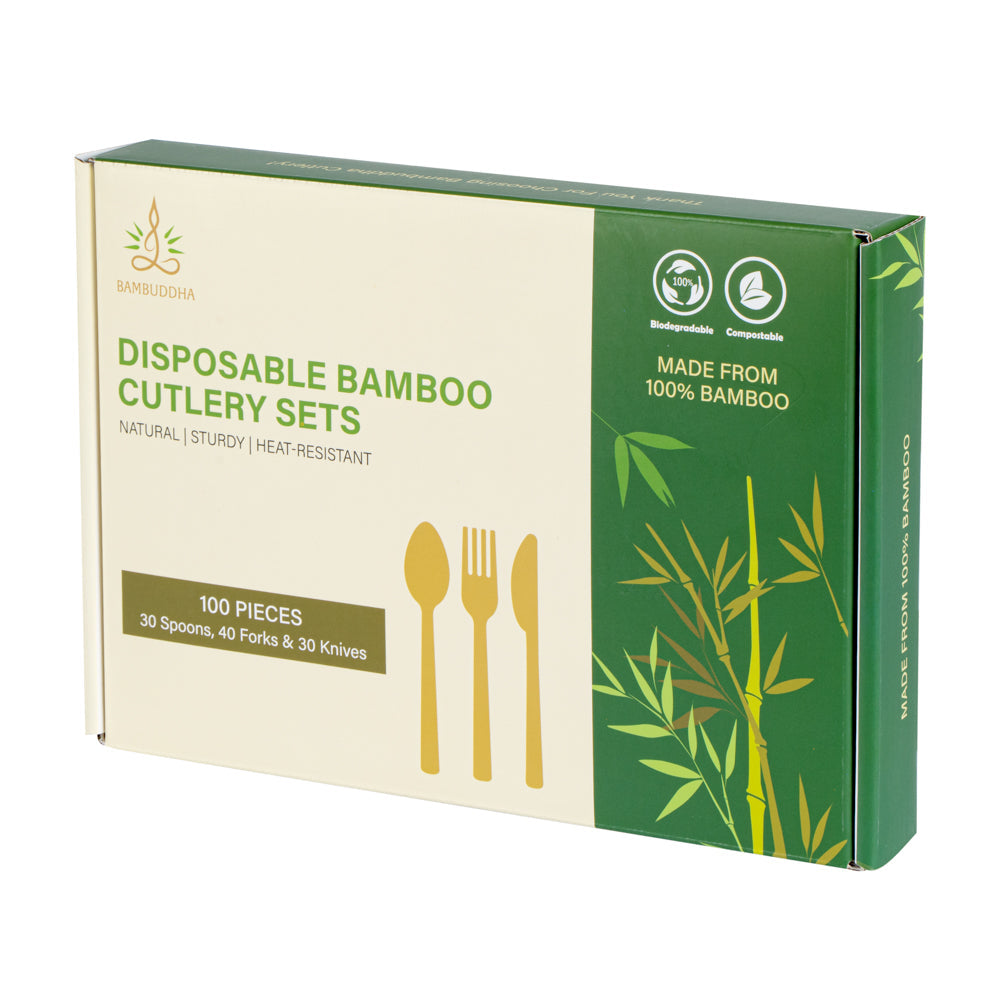 Bambuddha Natural Bamboo Disposable Cutlery Set - 7" - 100 count box