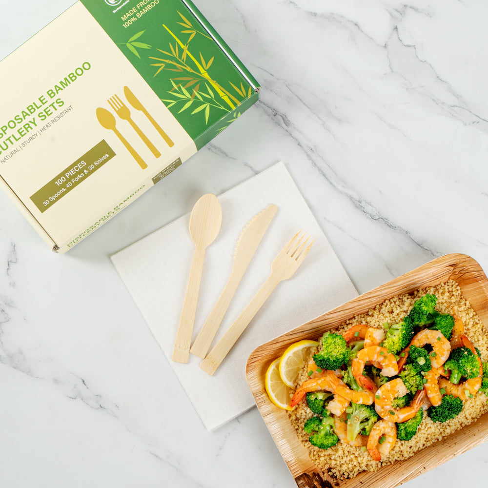Bambuddha Natural Bamboo Disposable Cutlery Set - 7" - 100 count box