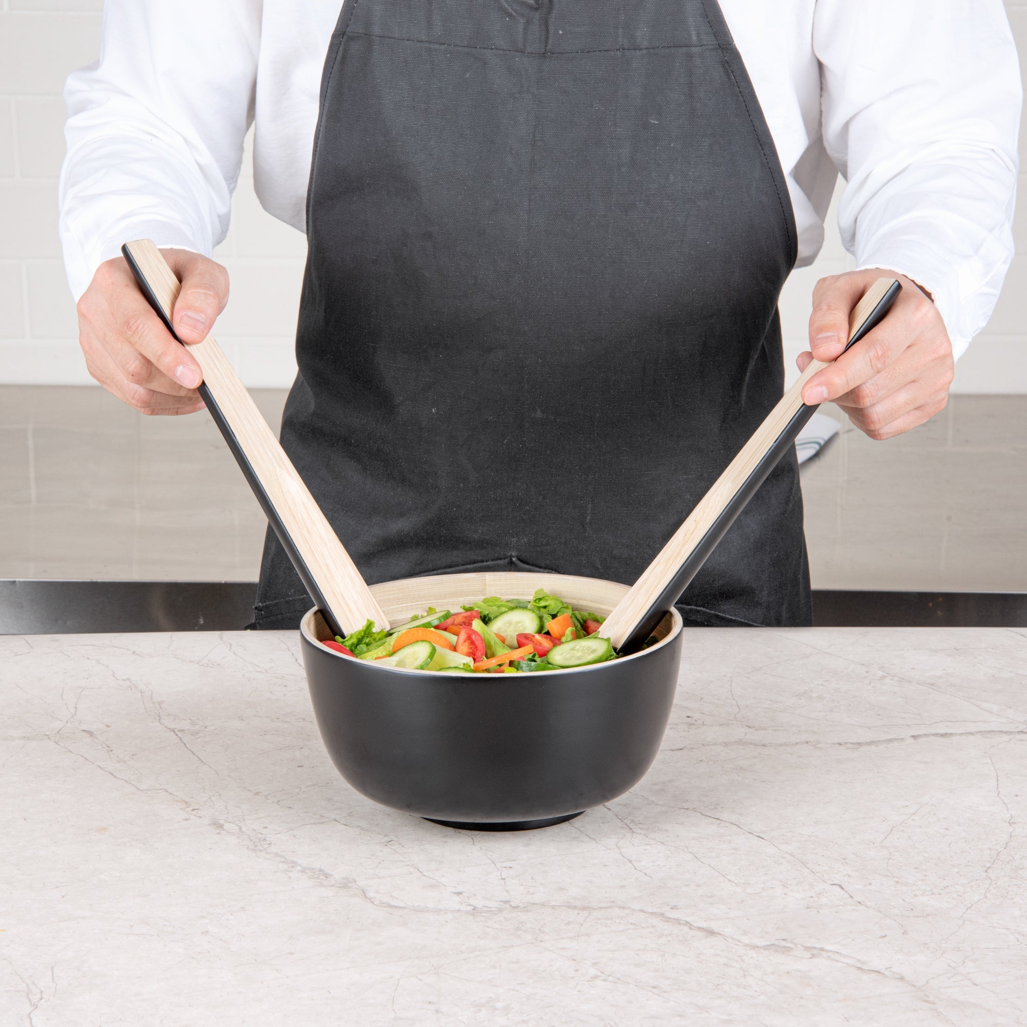 Bambuddha Black Spun Bamboo 2-Piece Salad Server Set - 9 3/4" - 10 count box
