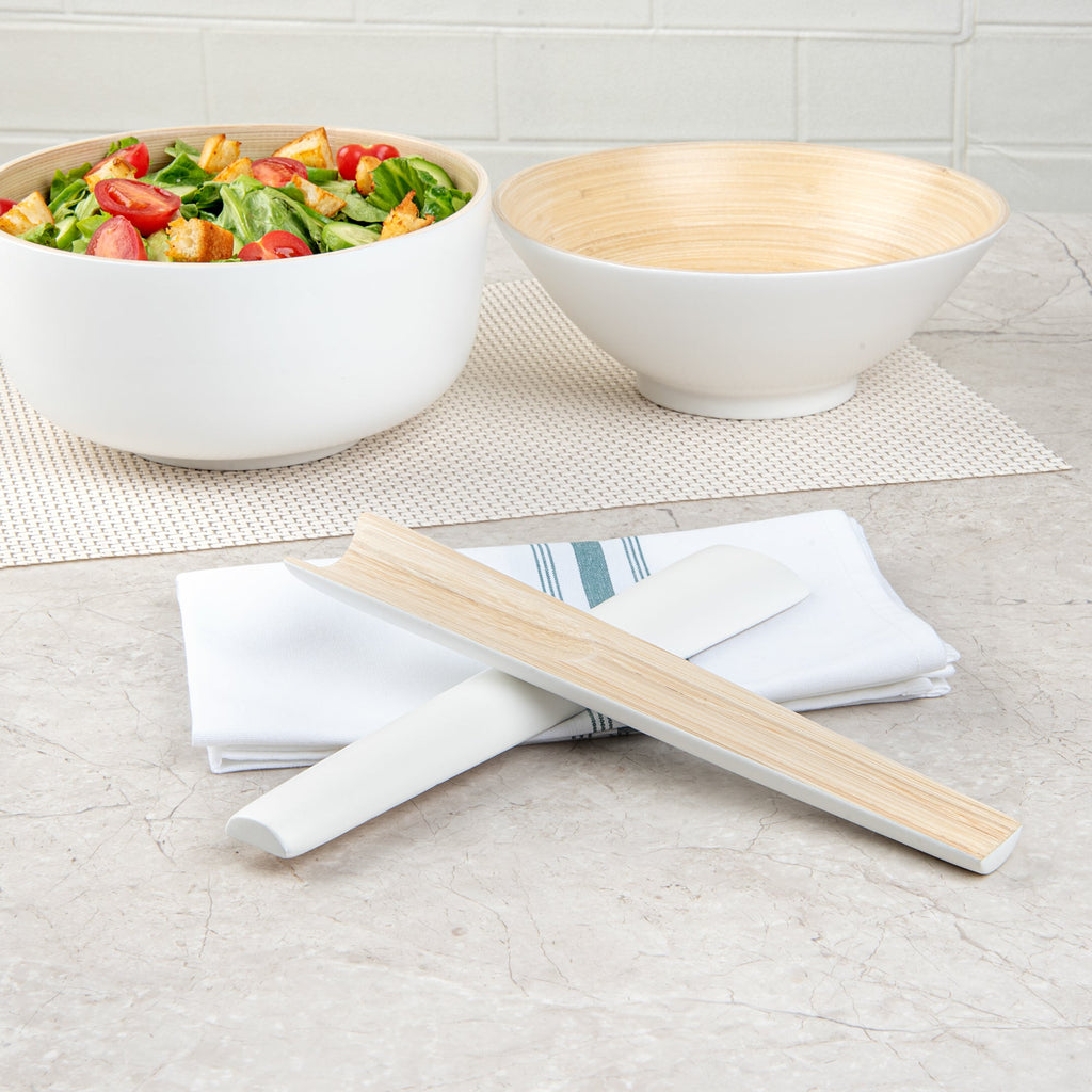 Bambuddha White Spun Bamboo 2-Piece Salad Server Set - 9 3/4" - 10 count box
