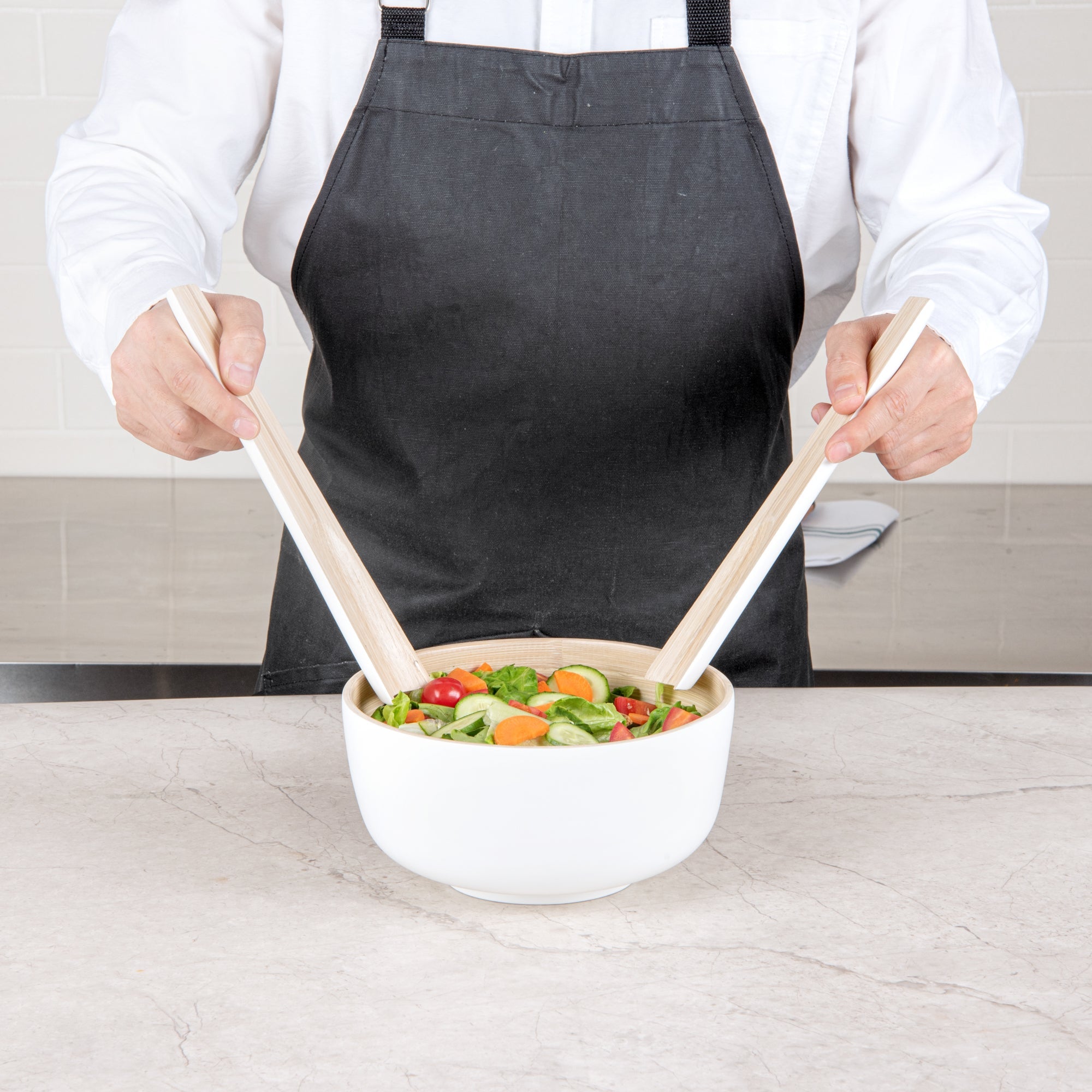 Bambuddha White Spun Bamboo 2-Piece Salad Server Set - 9 3/4" - 10 count box