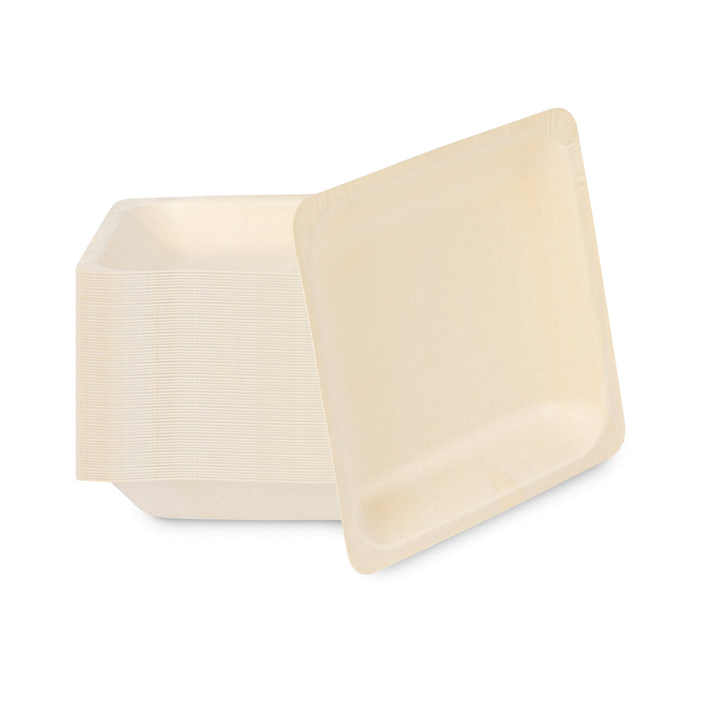 Taipei Square Natural Poplar Plate - 7'' x 7'' x 1'' - 200 count box