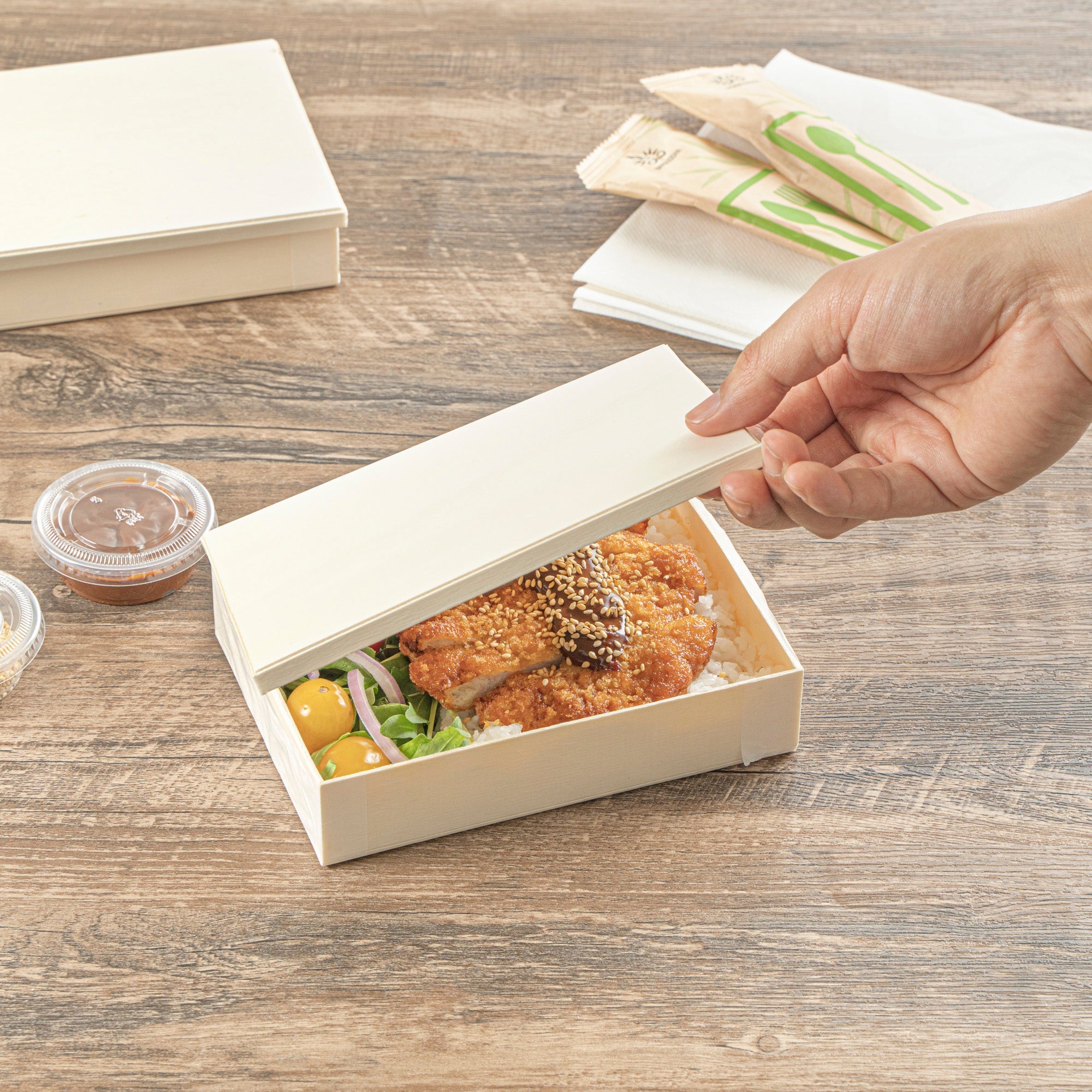 Taipei Rectangle Natural Poplar Lid - Fits 24 oz Bento Box - 100 count box