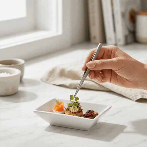 Chef 101 Rectangle White Porcelain Mini Modern Plate - 4" x 2 3/4" x 1" - 10 count box