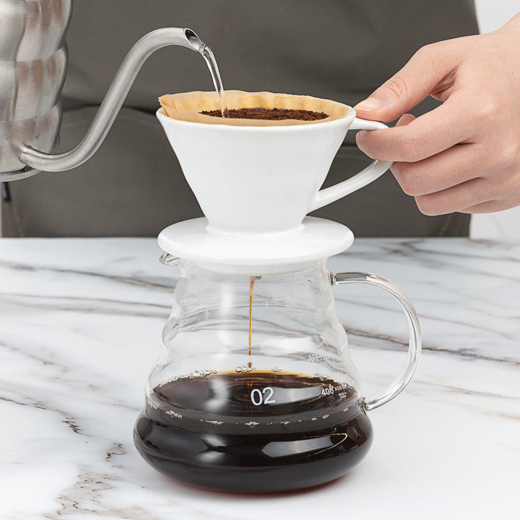Restpresso 6 oz White Ceramic Coffee Dripper - 4" x 4" x 3" - 1 count box