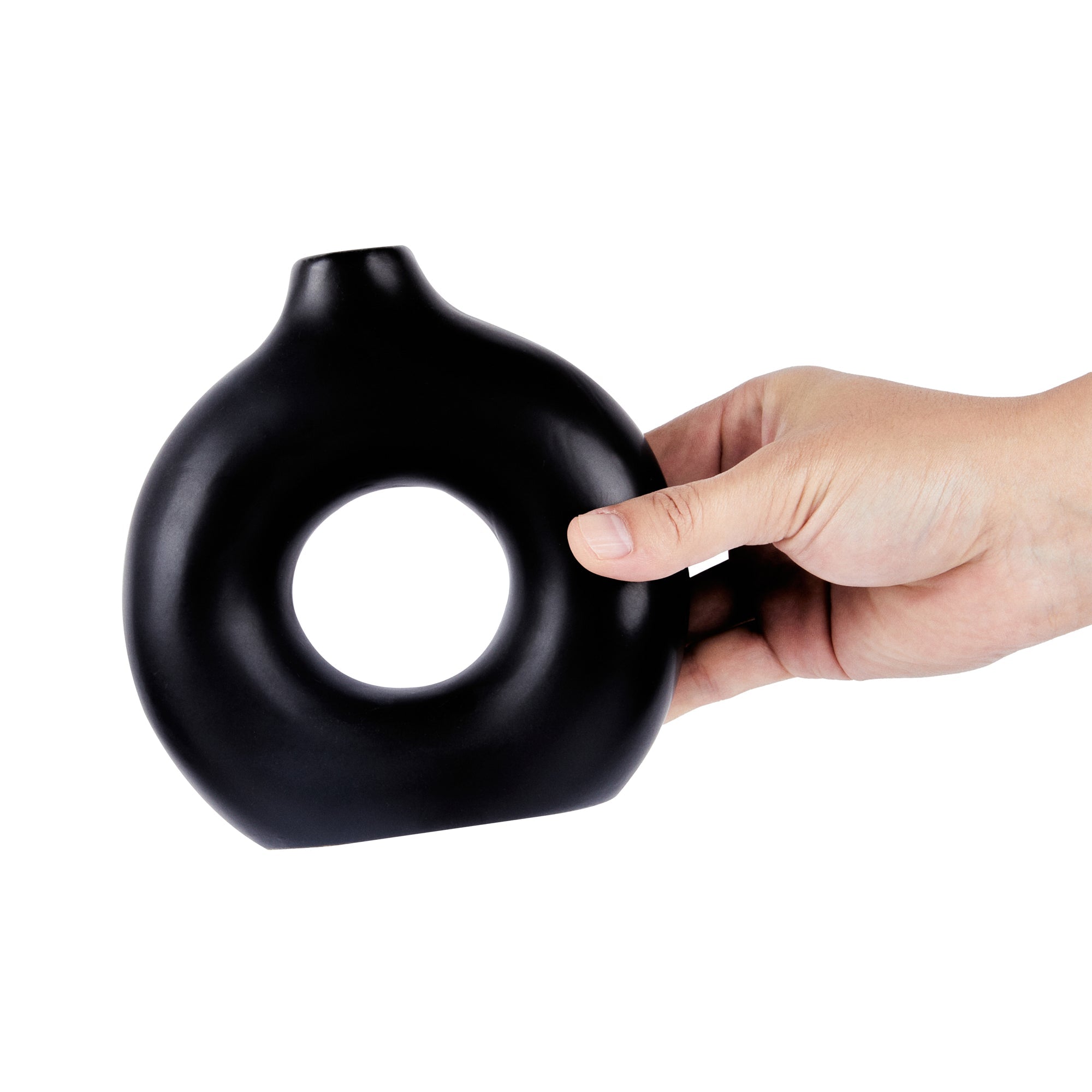 Table Art Black Ceramic Donut Vase - 5 3/4'' x 2 1/4'' x 6'' - 1 count box