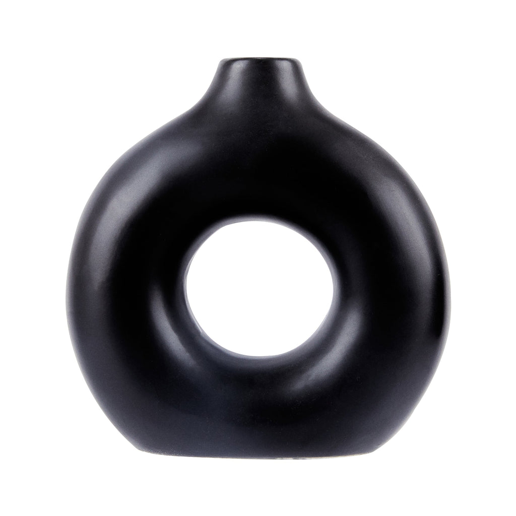 Table Art Black Ceramic Donut Vase - 5 3/4'' x 2 1/4'' x 6'' - 1 count box