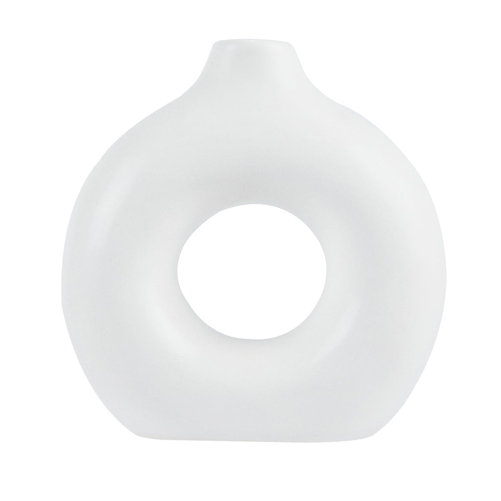 Table Art White Ceramic Donut Vase - 5 3/4'' x 2 1/4'' x 6'' - 1 count box