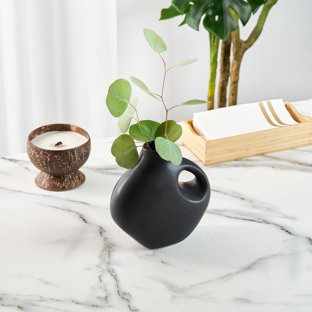 Table Art Black Ceramic Jug Vase - 7'' x 3 1/4'' x 7'' - 1 count box