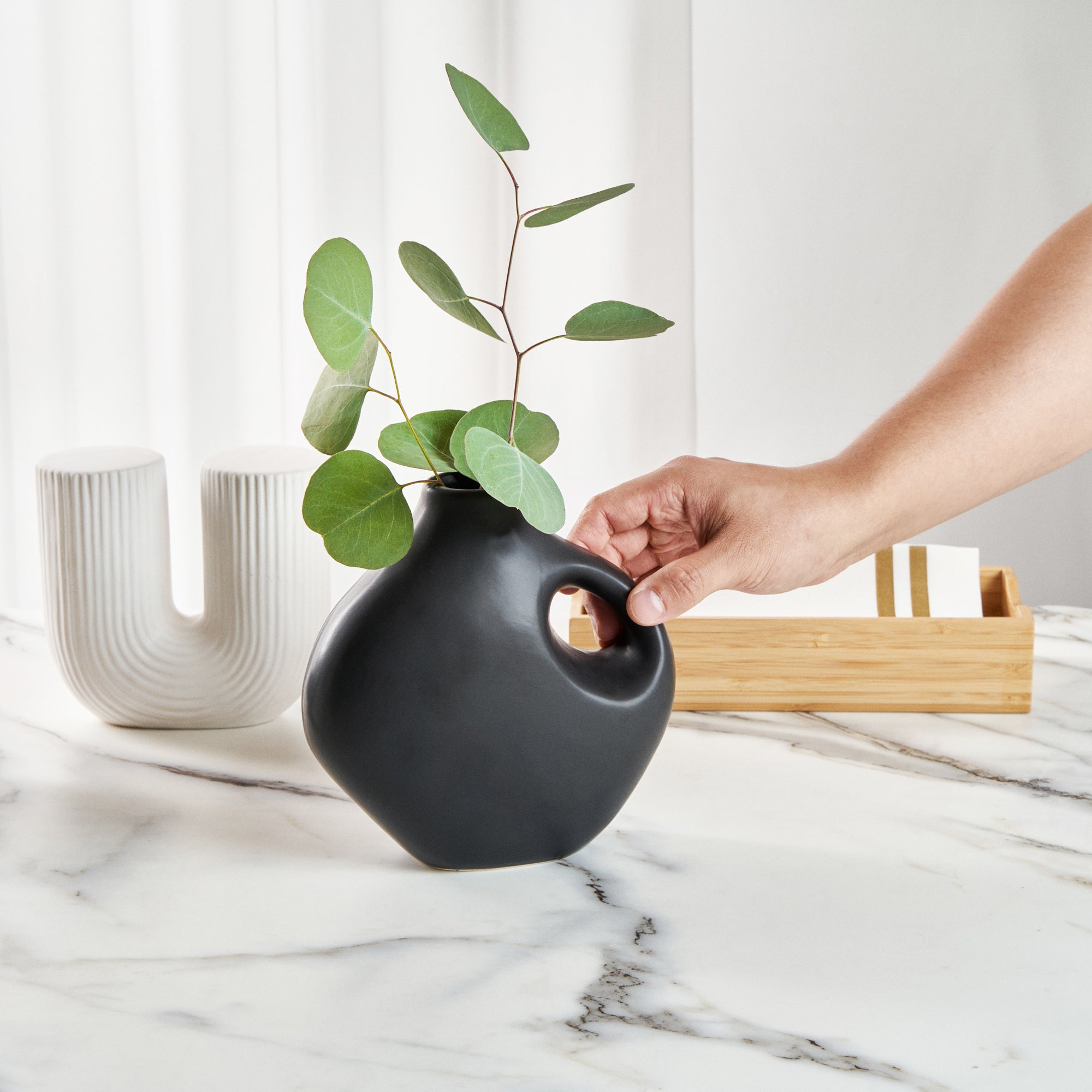Table Art Black Ceramic Jug Vase - 7'' x 3 1/4'' x 7'' - 1 count box