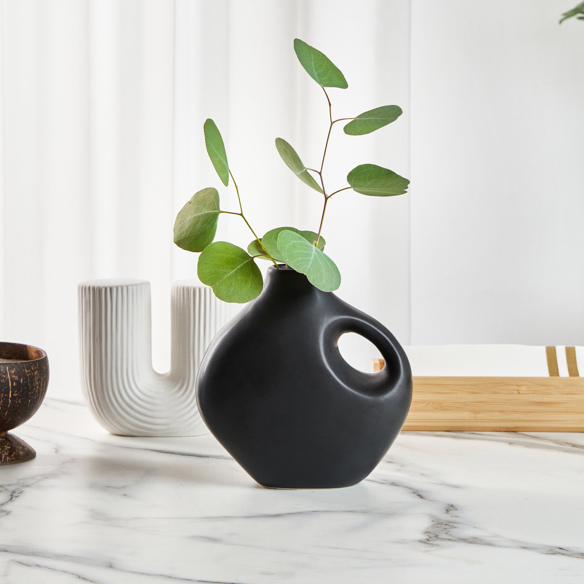 Table Art Black Ceramic Jug Vase - 7'' x 3 1/4'' x 7'' - 1 count box