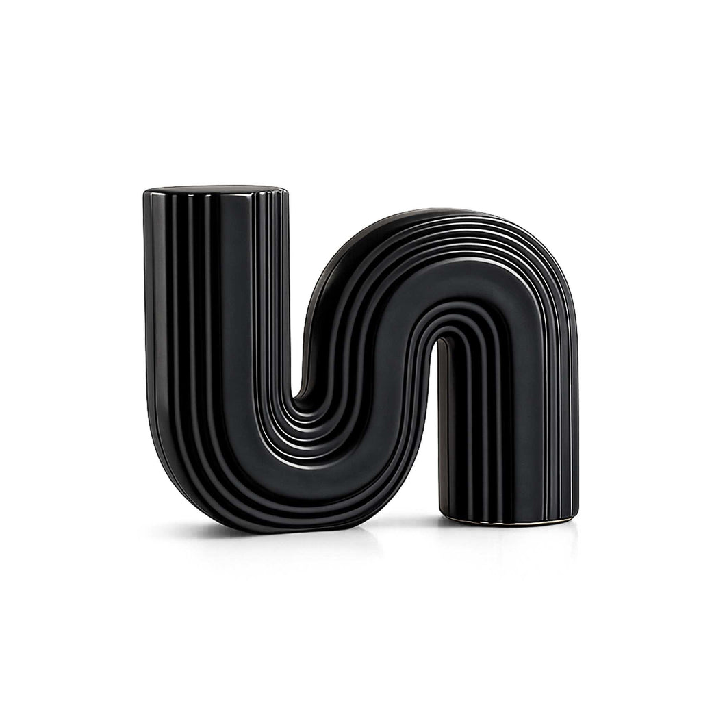 Table Art Black Ceramic S-Shaped Vase - 7 1/4'' x 2'' x 6'' - 1 count box