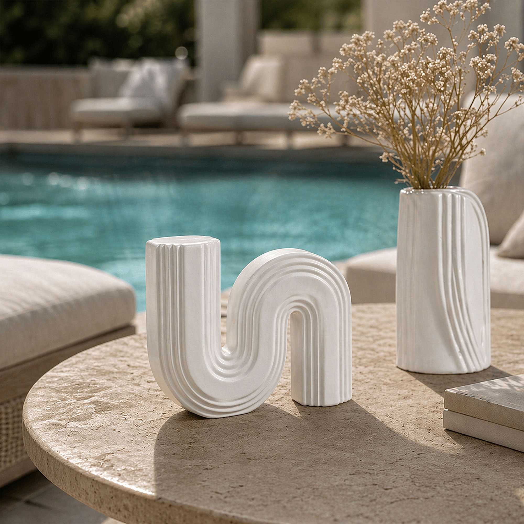 Table Art White Ceramic S-Shaped Vase - 7 1/4'' x 2'' x 6'' - 1 count box