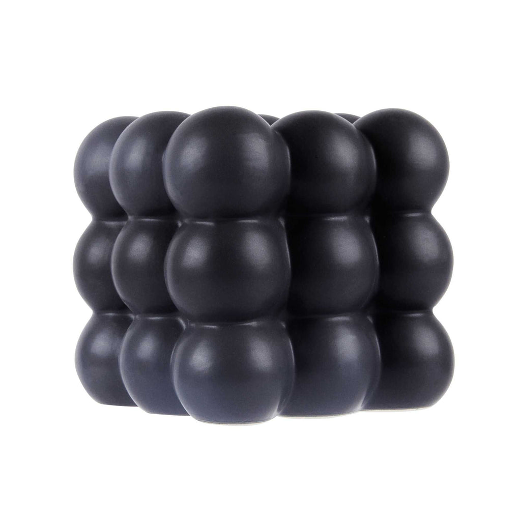 Table Art Black Ceramic Bubble Cube Vase - 4 1/2'' x 4 1/2'' x 4 1/4'' - 1 count box