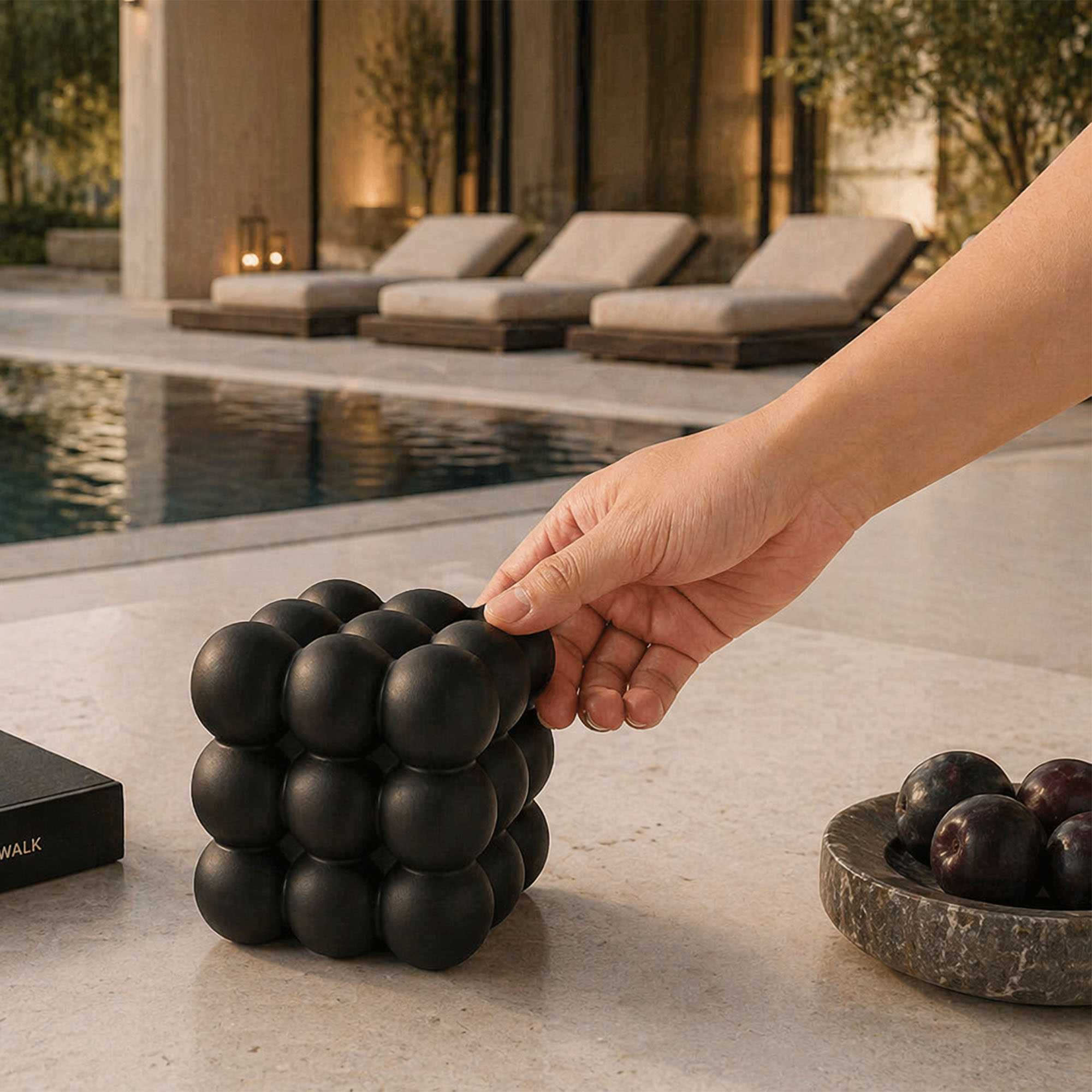 Table Art Black Ceramic Bubble Cube Vase - 4 1/2'' x 4 1/2'' x 4 1/4'' - 1 count box