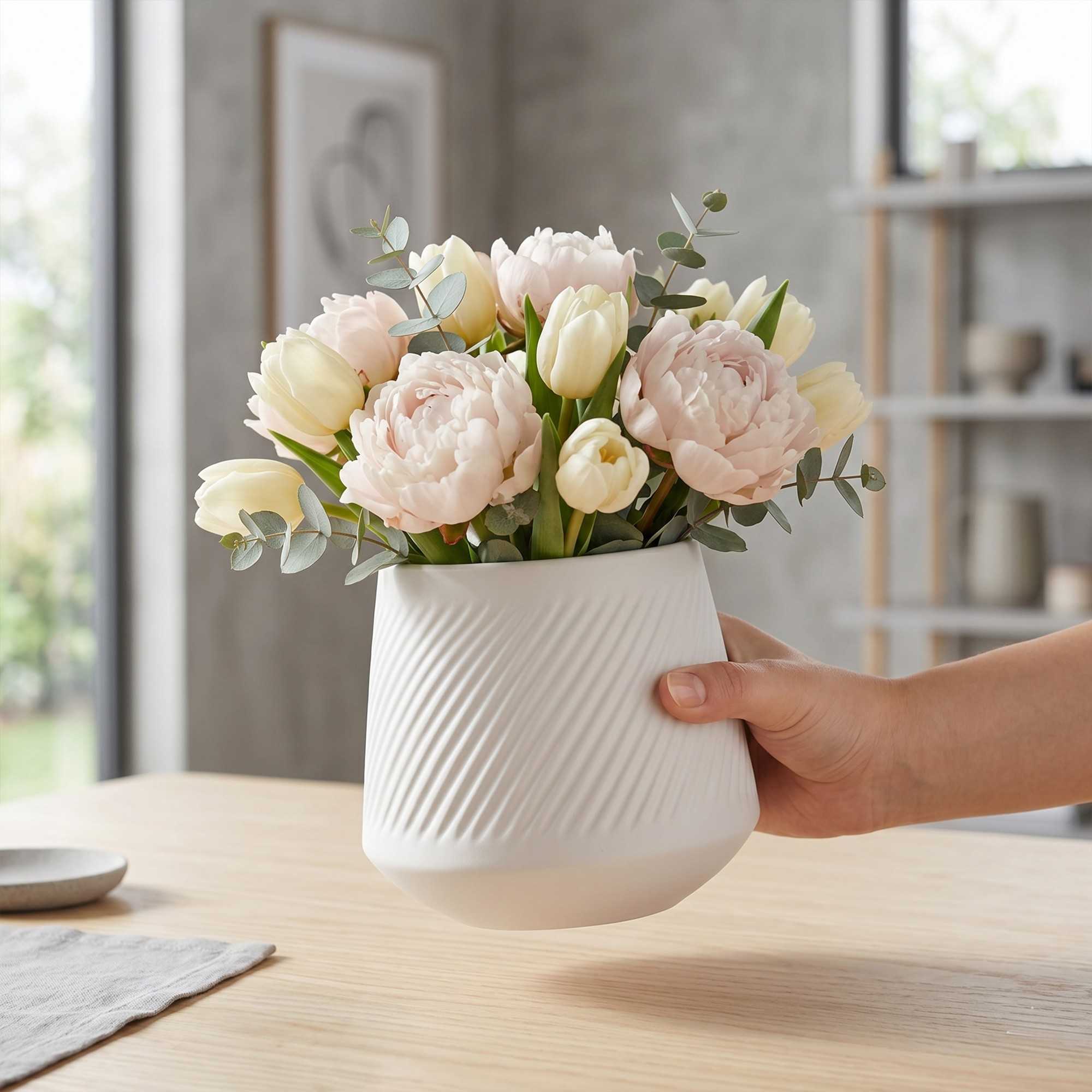Table Art White Ceramic Tea Cup Vase - 6'' x 6'' x 5 1/2'' - 1 count box