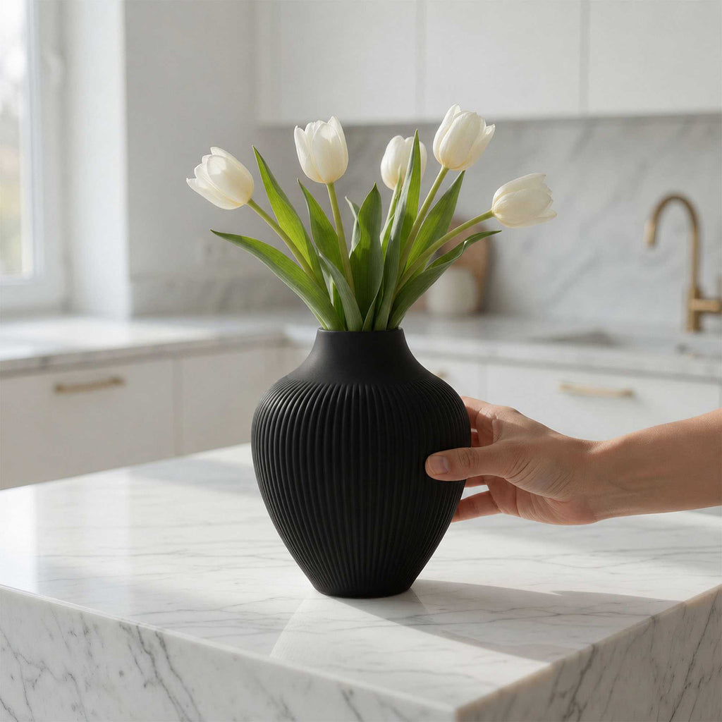 Table Art Black Ceramic Balloon Vase - 7'' x 7'' x 8'' - 1 count box
