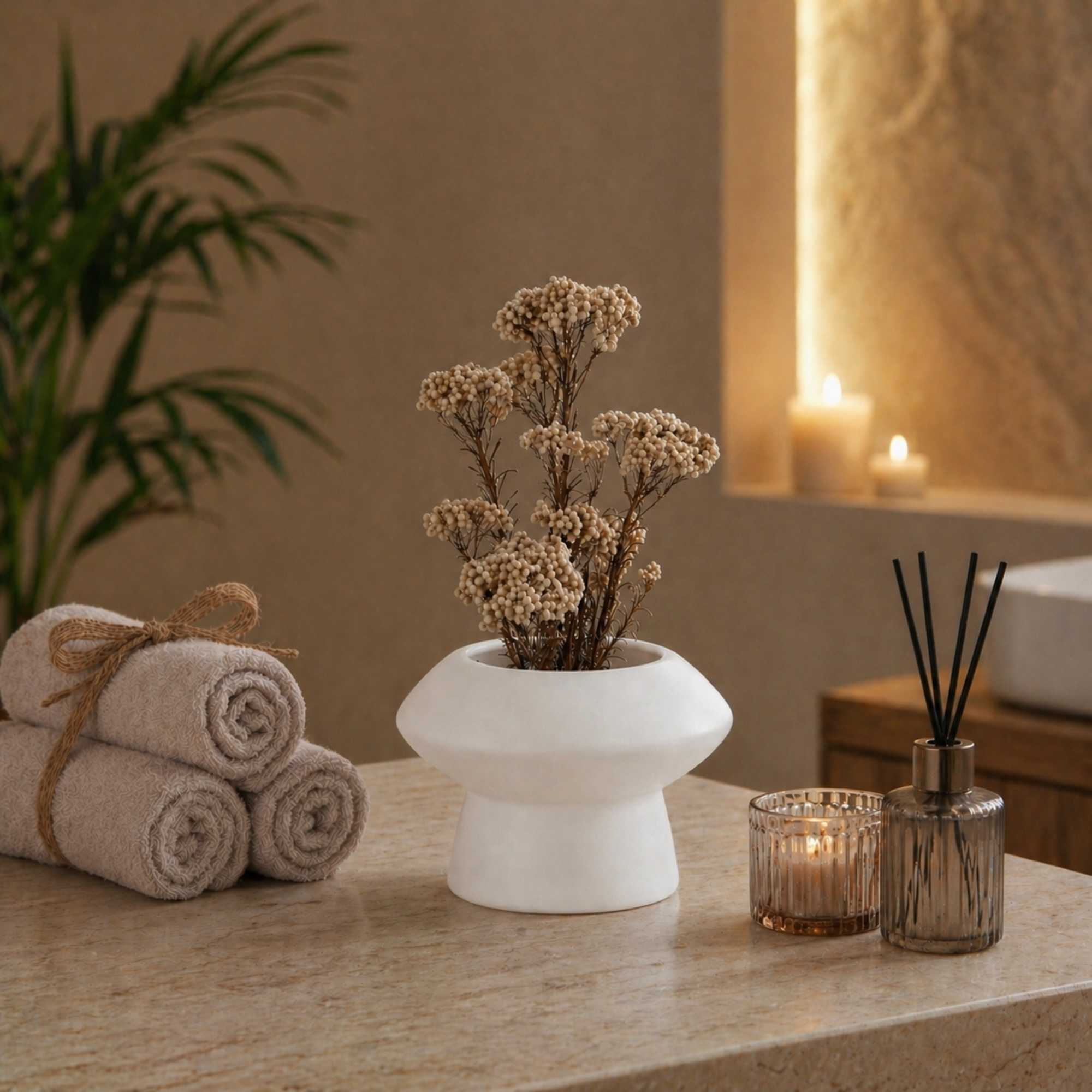 Table Art White Ceramic Mushroom Vase - 5 3/4'' x 5 3/4'' x 4'' - 1 count box