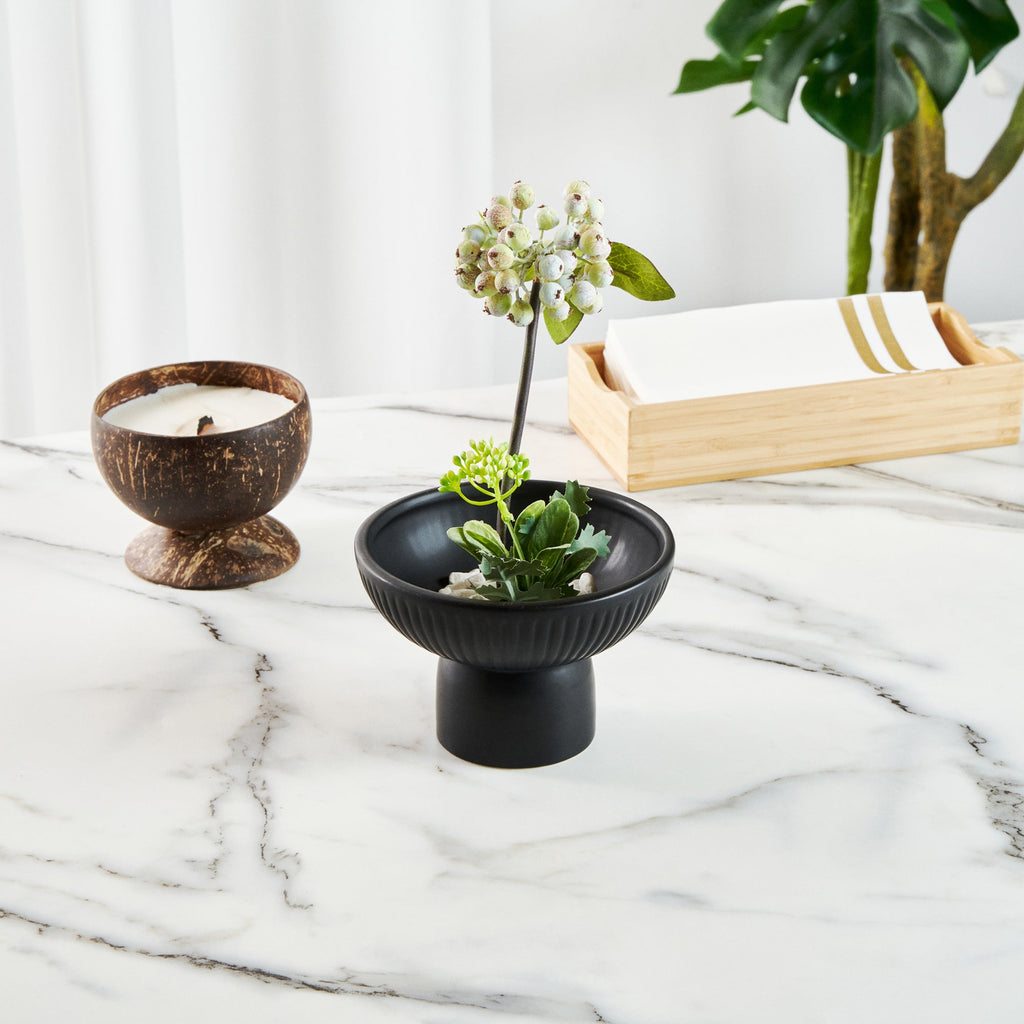 Table Art Black Ceramic Pedestal Vase - 6'' x 6'' x 4'' - 1 count box