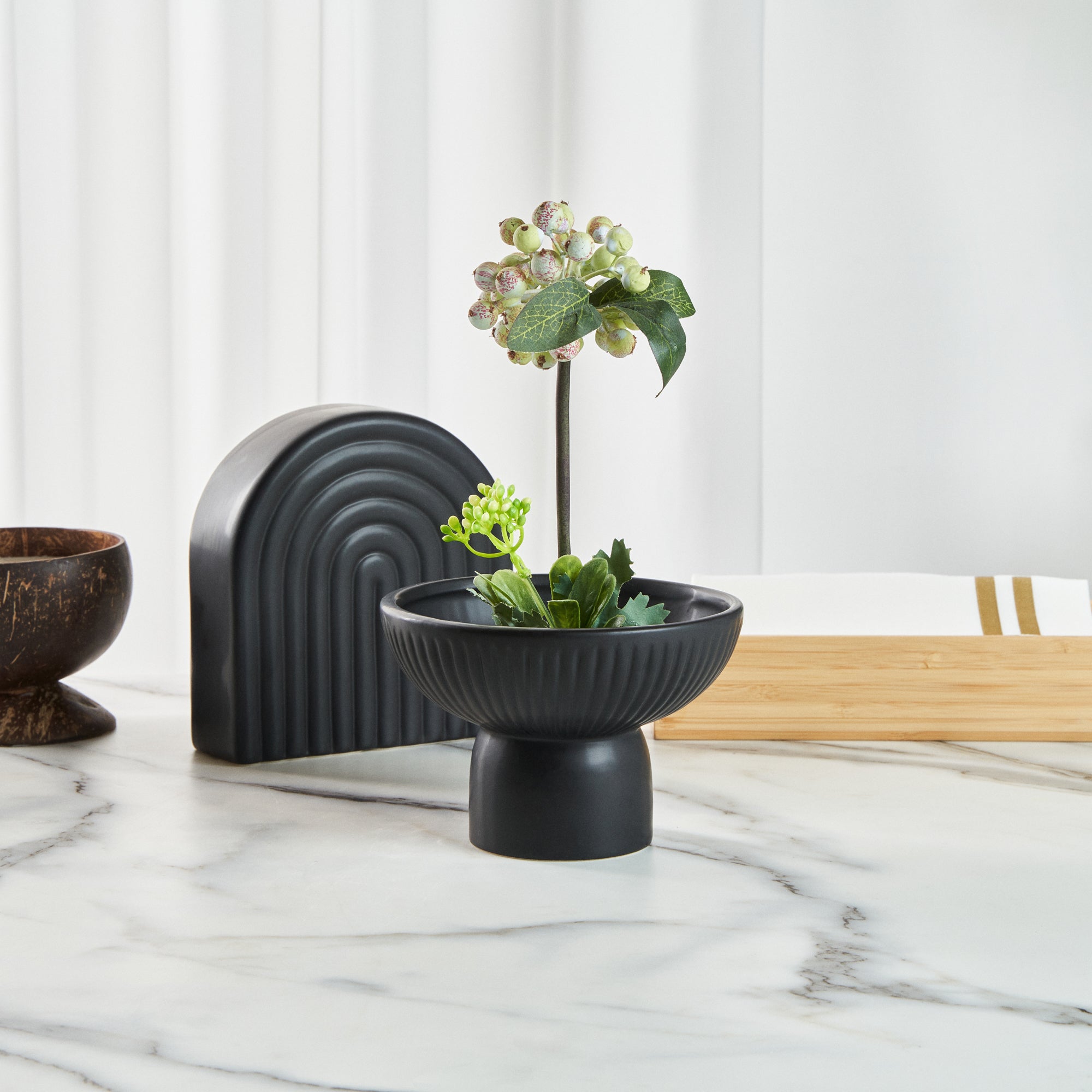 Table Art Black Ceramic Pedestal Vase - 6'' x 6'' x 4'' - 1 count box