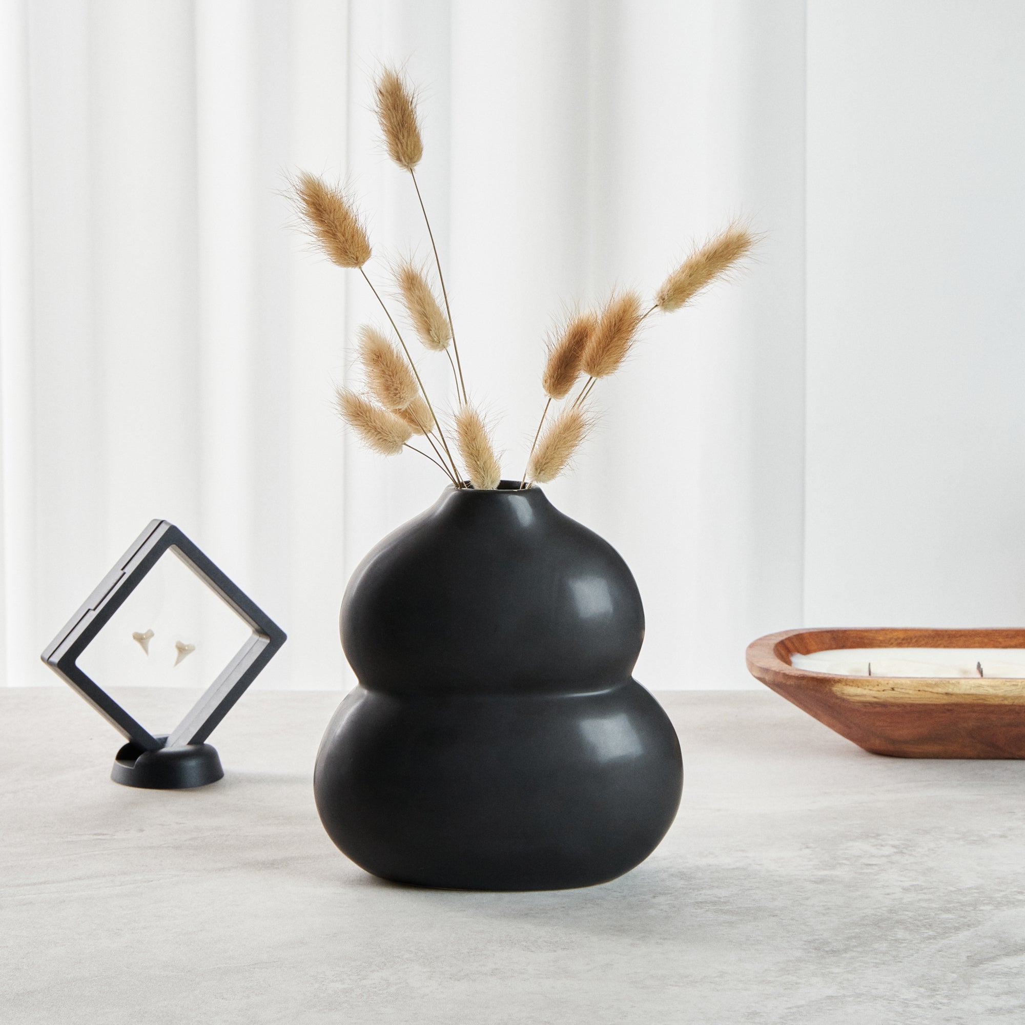 Table Art Black Ceramic Gourd Vase - 6 1/2'' x 4'' x 7'' - 1 count box