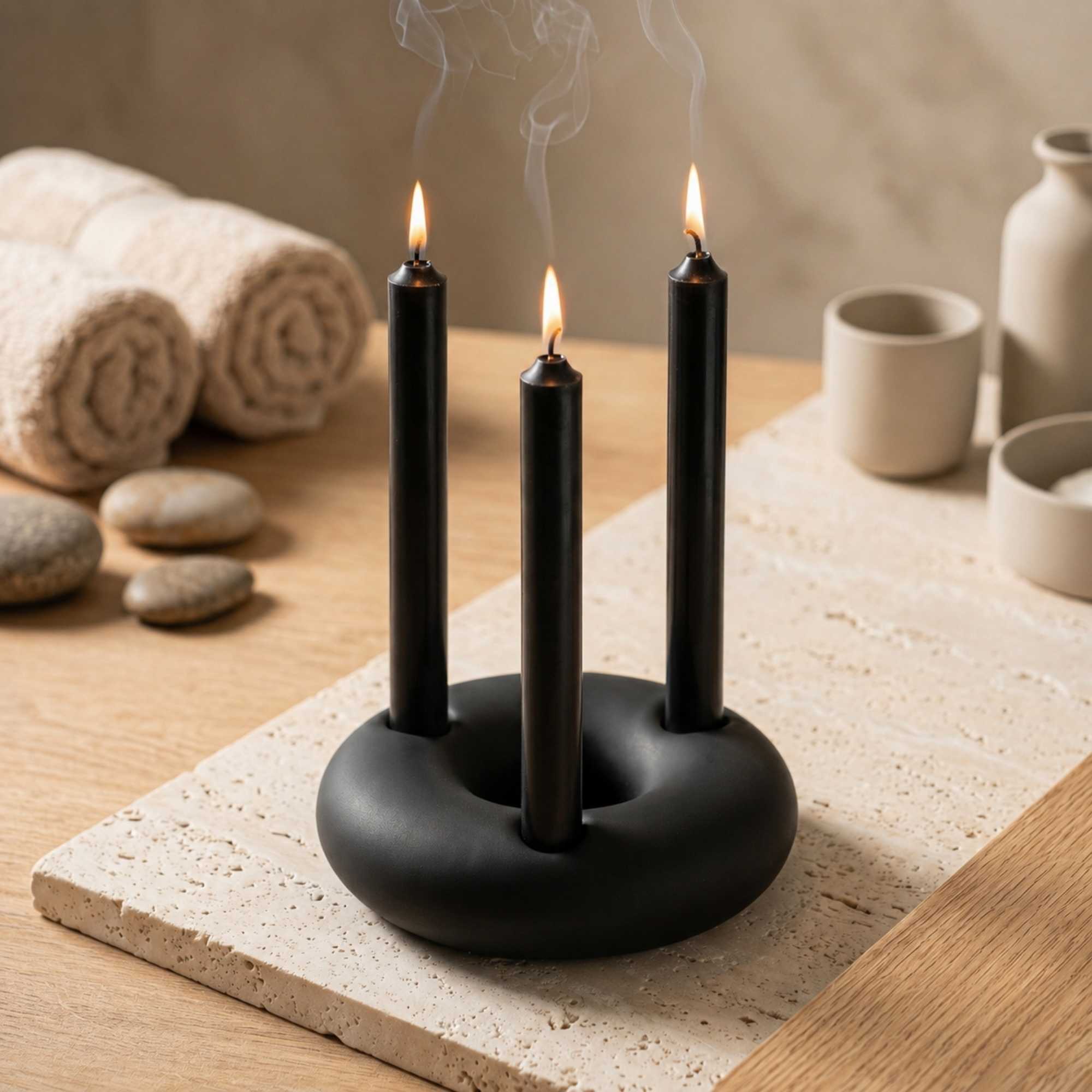 Table Art Black Ceramic Ring Vase - 6'' x 6'' x 1 3/4'' - 1 count box