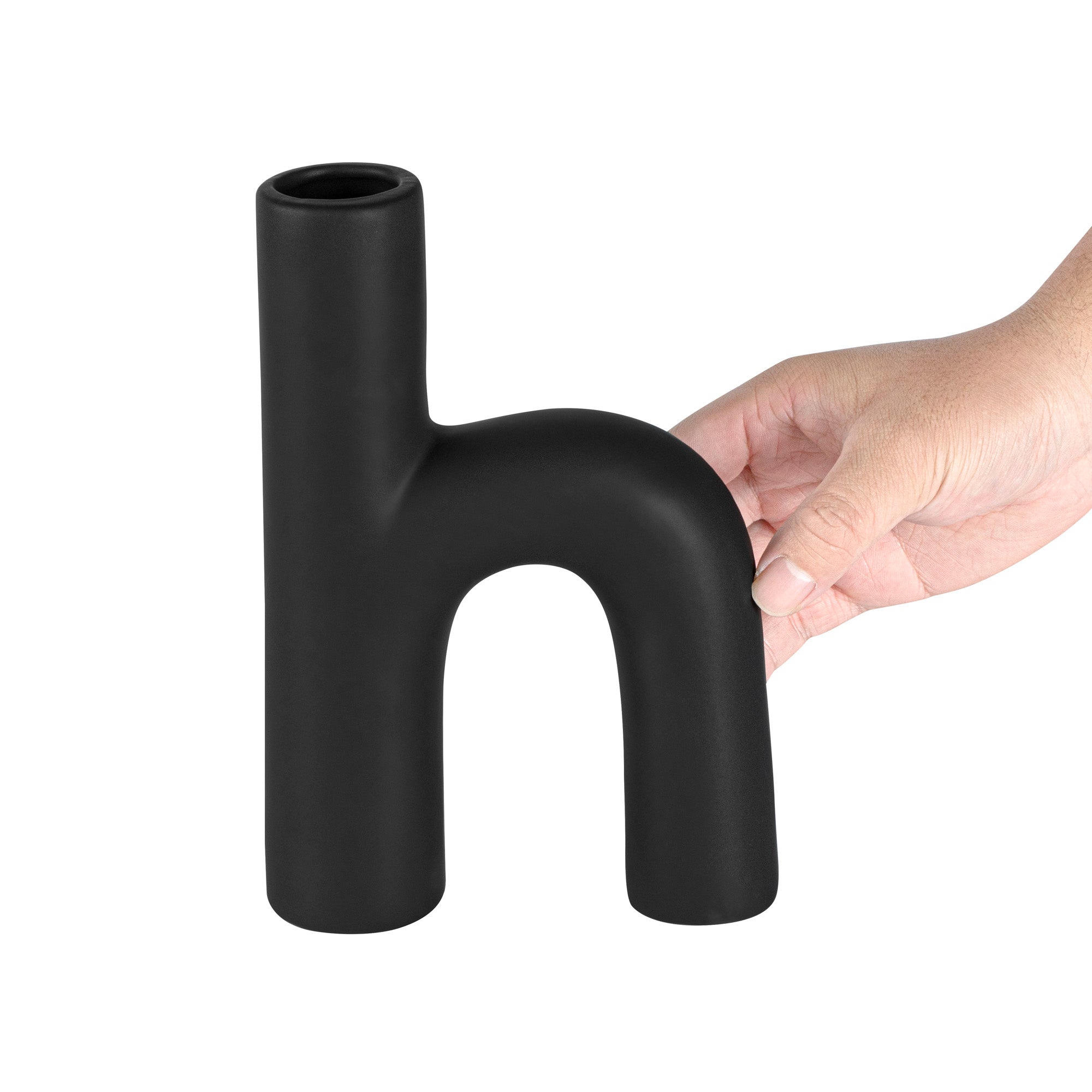 Table Art Black Ceramic H-Shaped Vase - 6'' x 2 1/4'' x 9'' - 1 count box