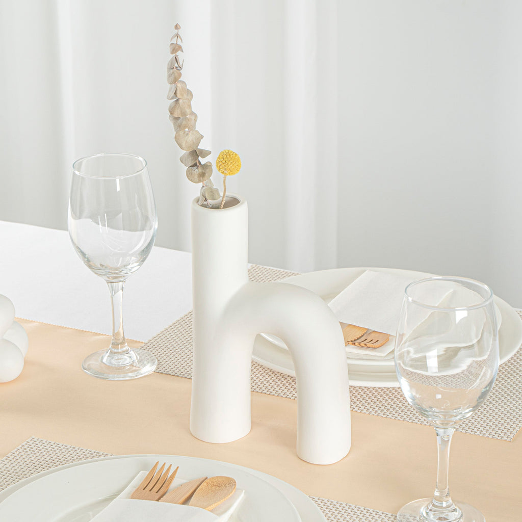 Table Art White Ceramic H-Shaped Vase - 6'' x 2 1/4'' x 9'' - 1 count box