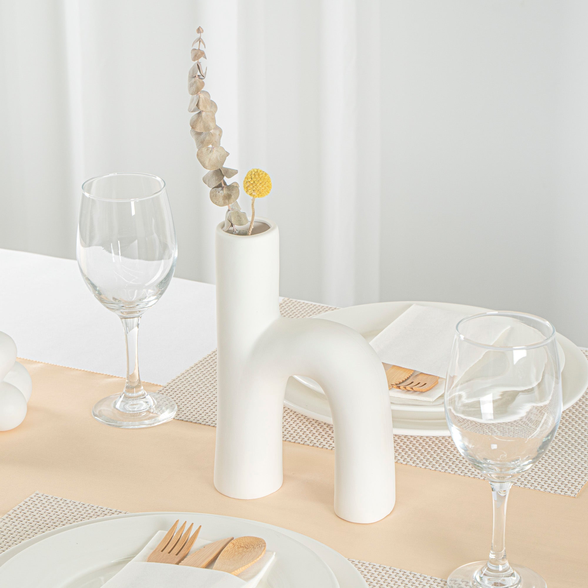 Table Art White Ceramic H-Shaped Vase - 6'' x 2 1/4'' x 9'' - 1 count box