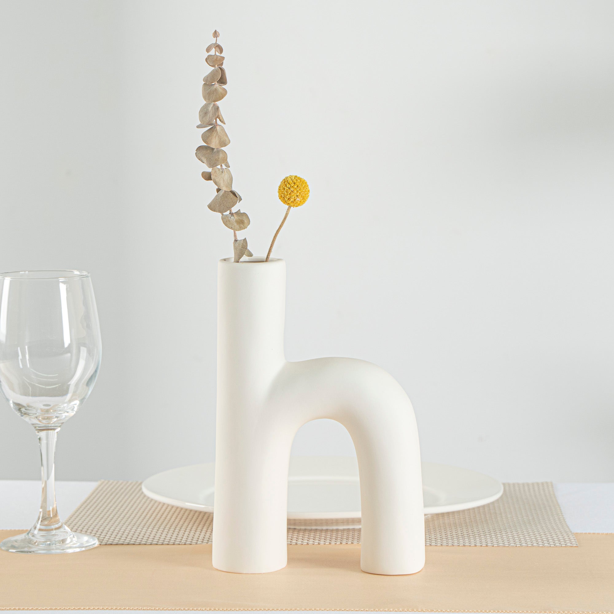 Table Art White Ceramic H-Shaped Vase - 6'' x 2 1/4'' x 9'' - 1 count box