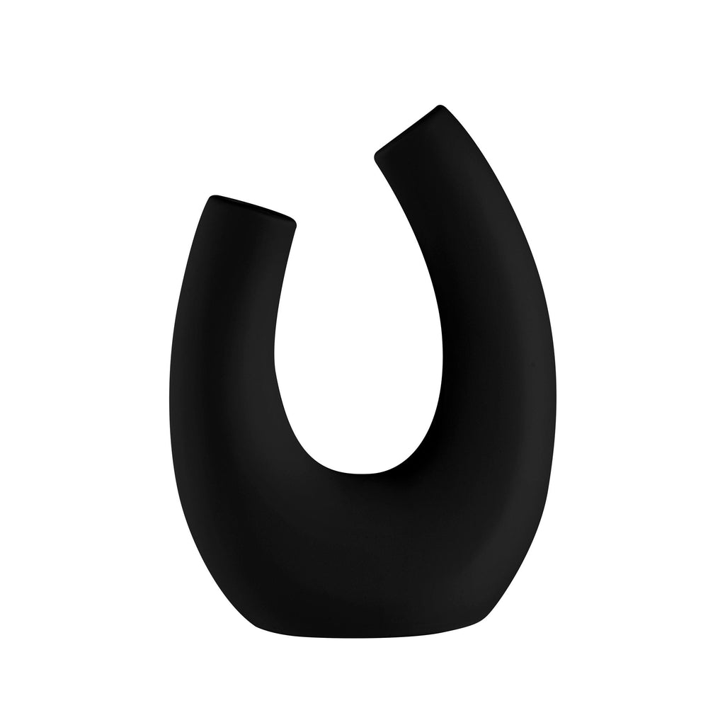 Table Art Black Ceramic U-Shaped Vase - 6 1/2'' x 3'' x 8 3/4'' - 1 count box