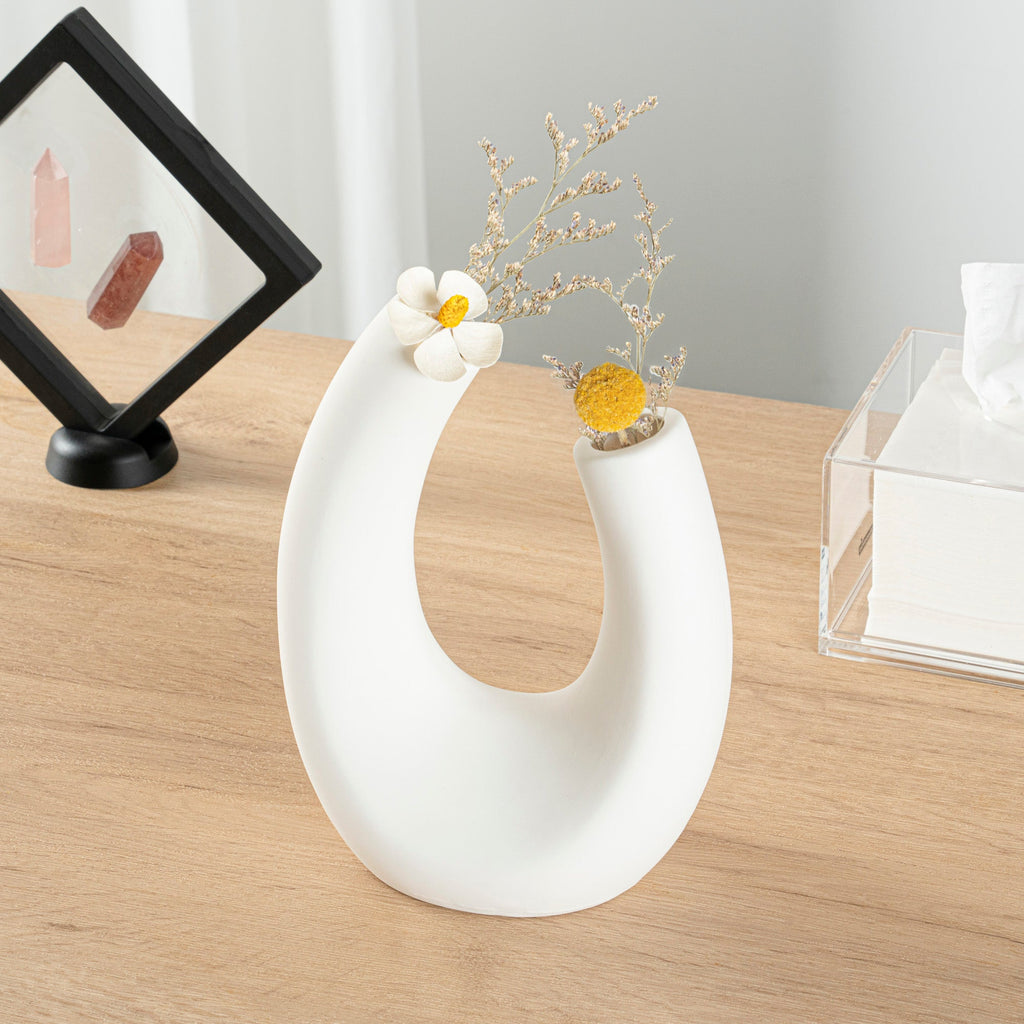 Table Art White Ceramic U-Shaped Vase - 6 1/2'' x 3'' x 8 3/4'' - 1 count box