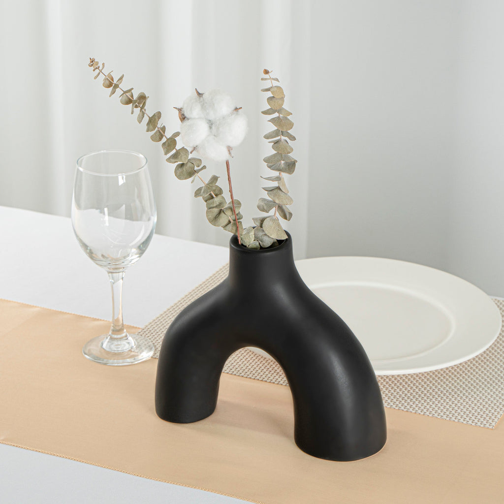 Table Art Black Ceramic Soft Arch Vase - 9'' x 3 1/4'' x 8'' - 1 count box